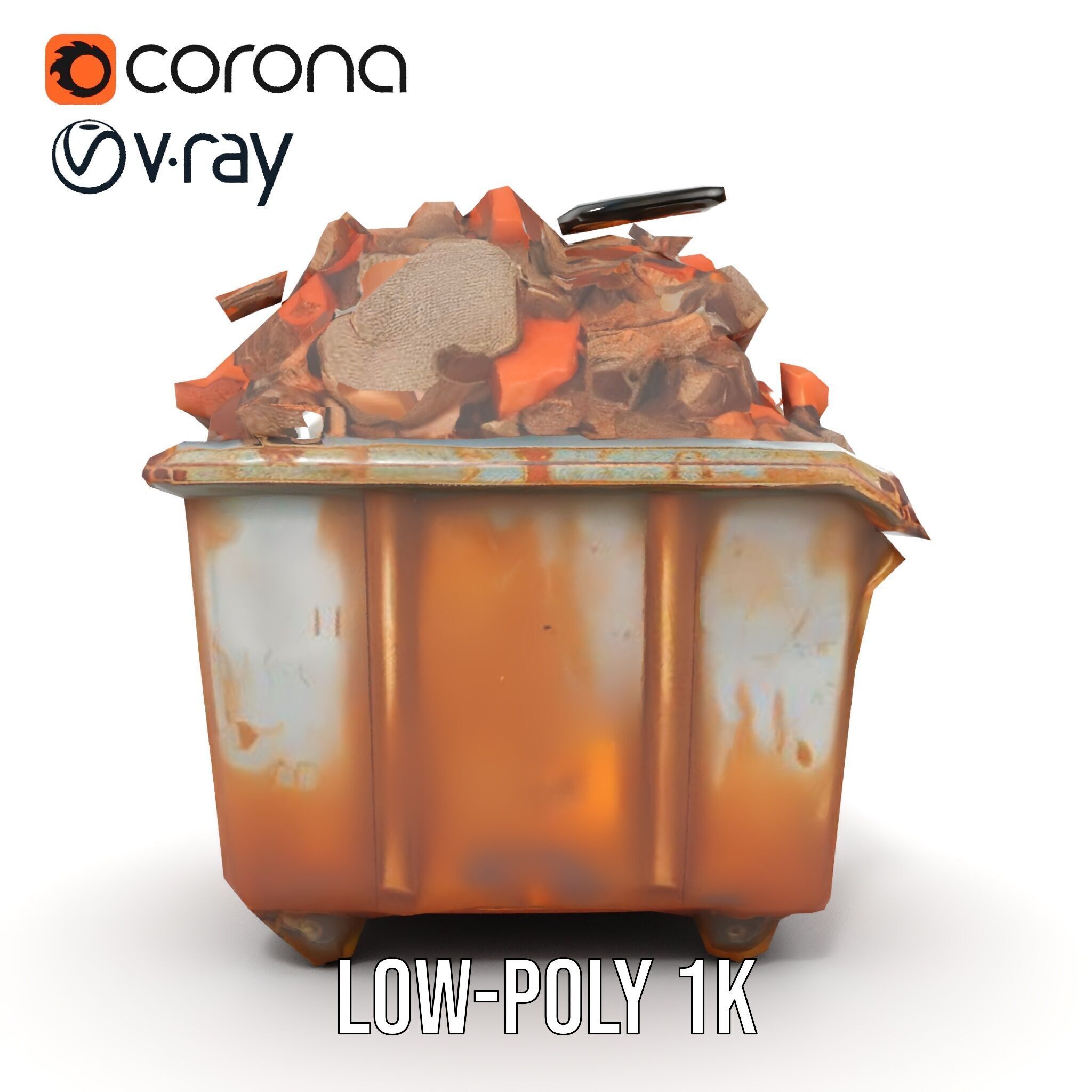 Rusty Dumpster with Bricks Model Pack Low-poly 3D model_32