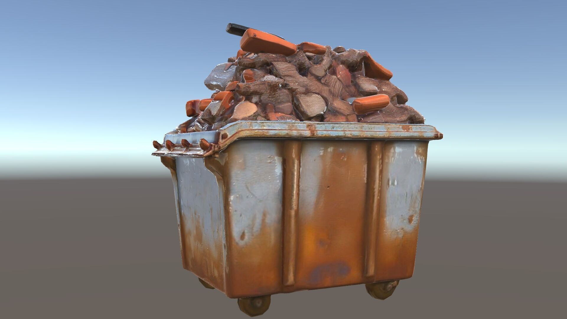 Rusty Dumpster with Bricks Model Pack Low-poly 3D model_33