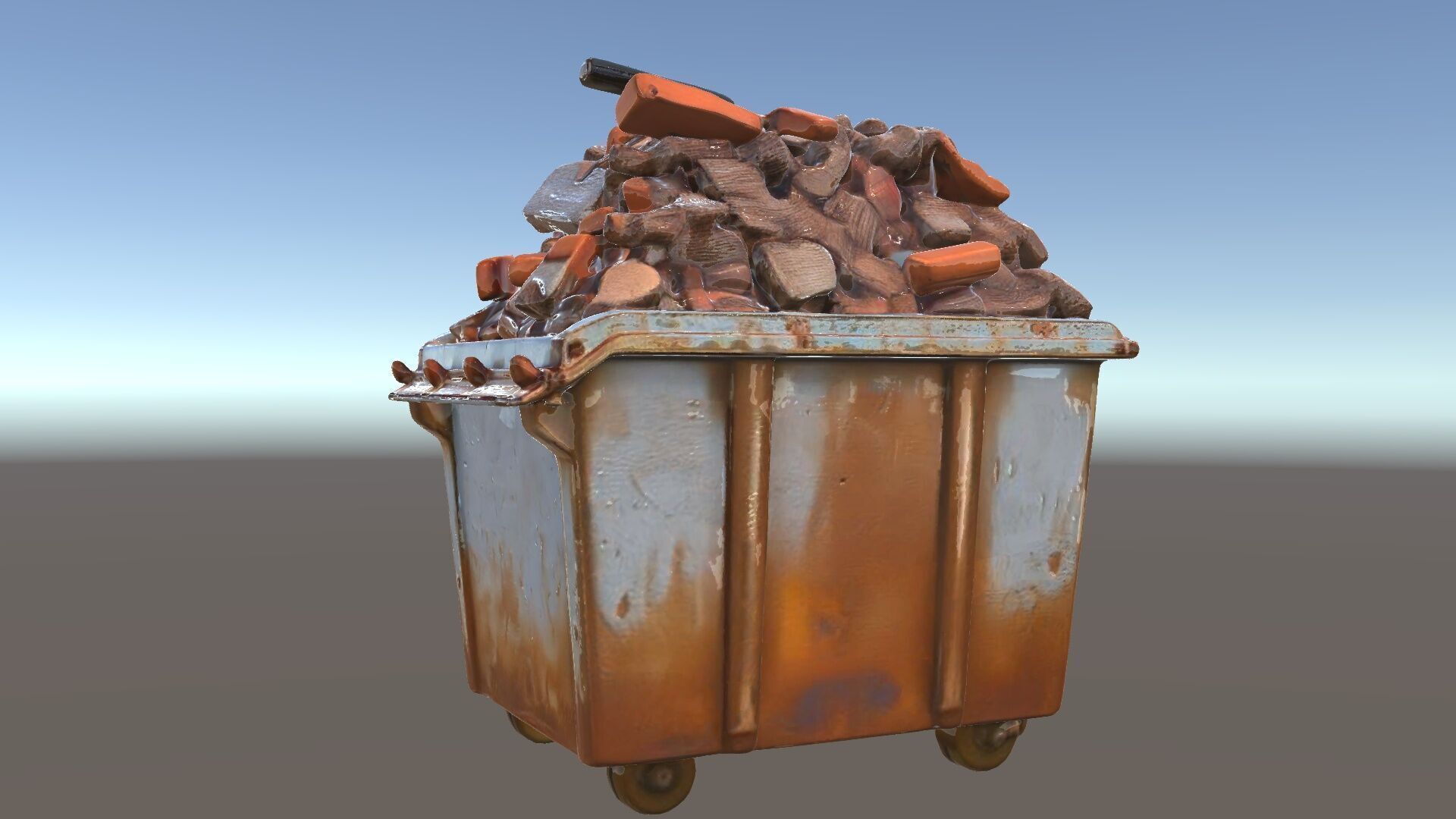Rusty Dumpster with Bricks Model Pack Low-poly 3D model_5