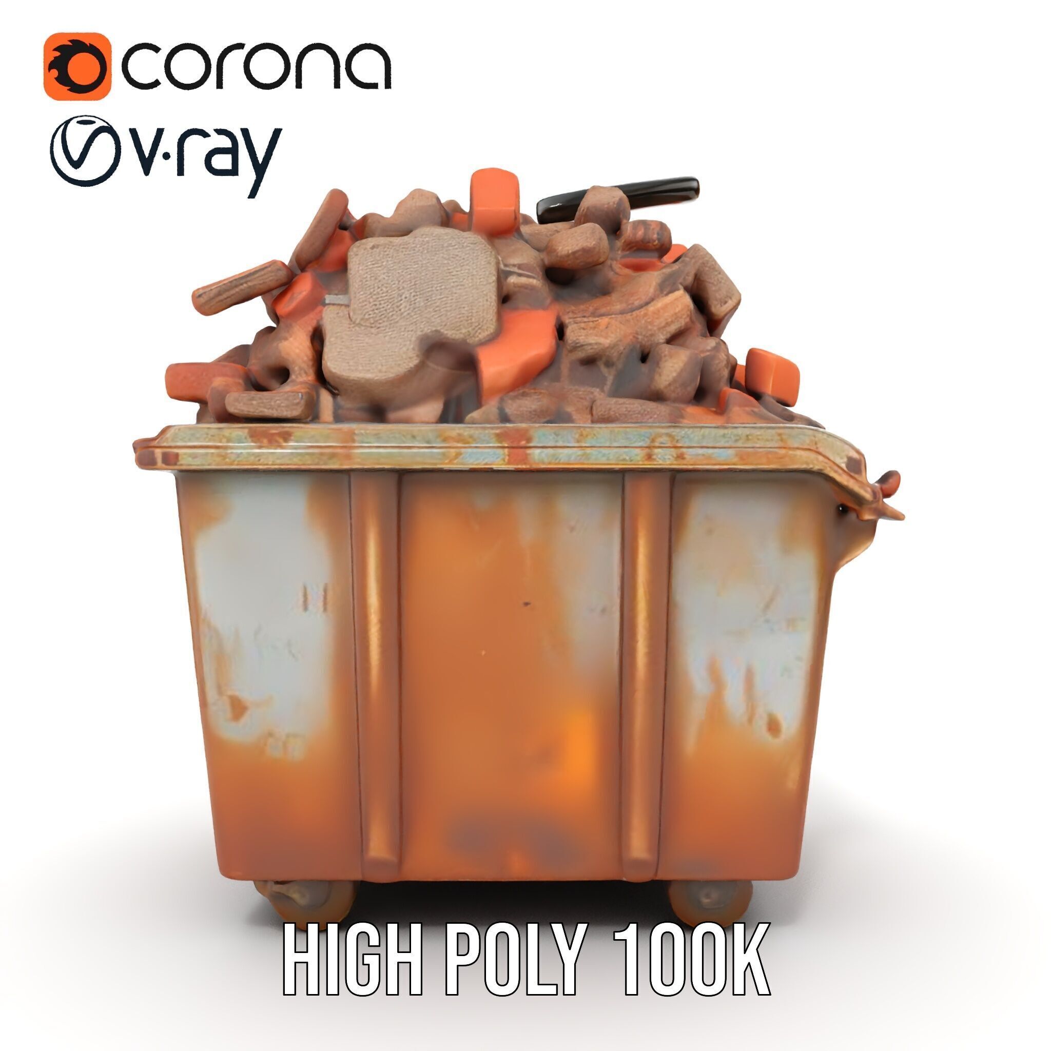 Rusty Dumpster with Bricks Model Pack Low-poly 3D model_36