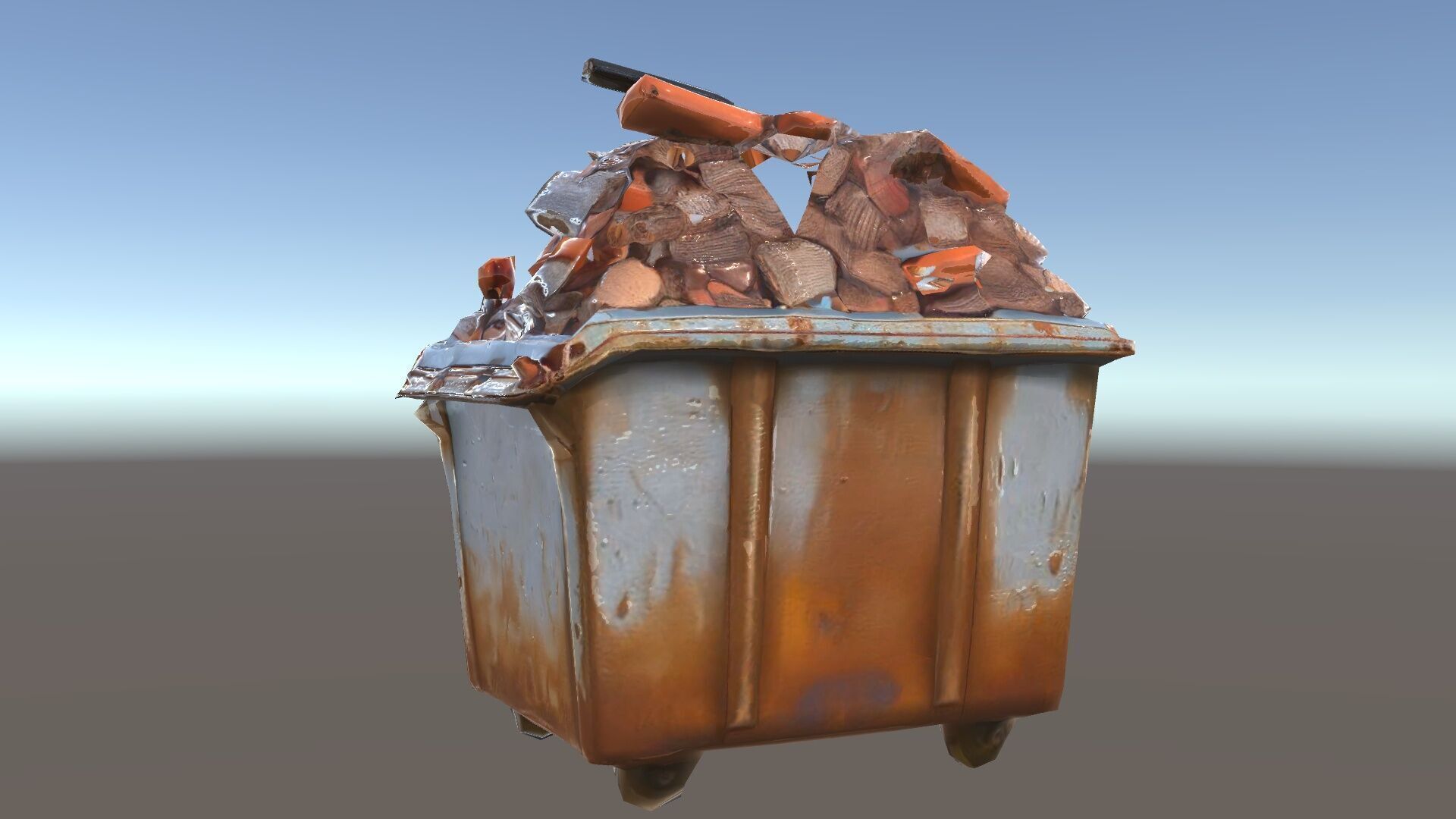 Rusty Dumpster with Bricks Model Pack Low-poly 3D model_34
