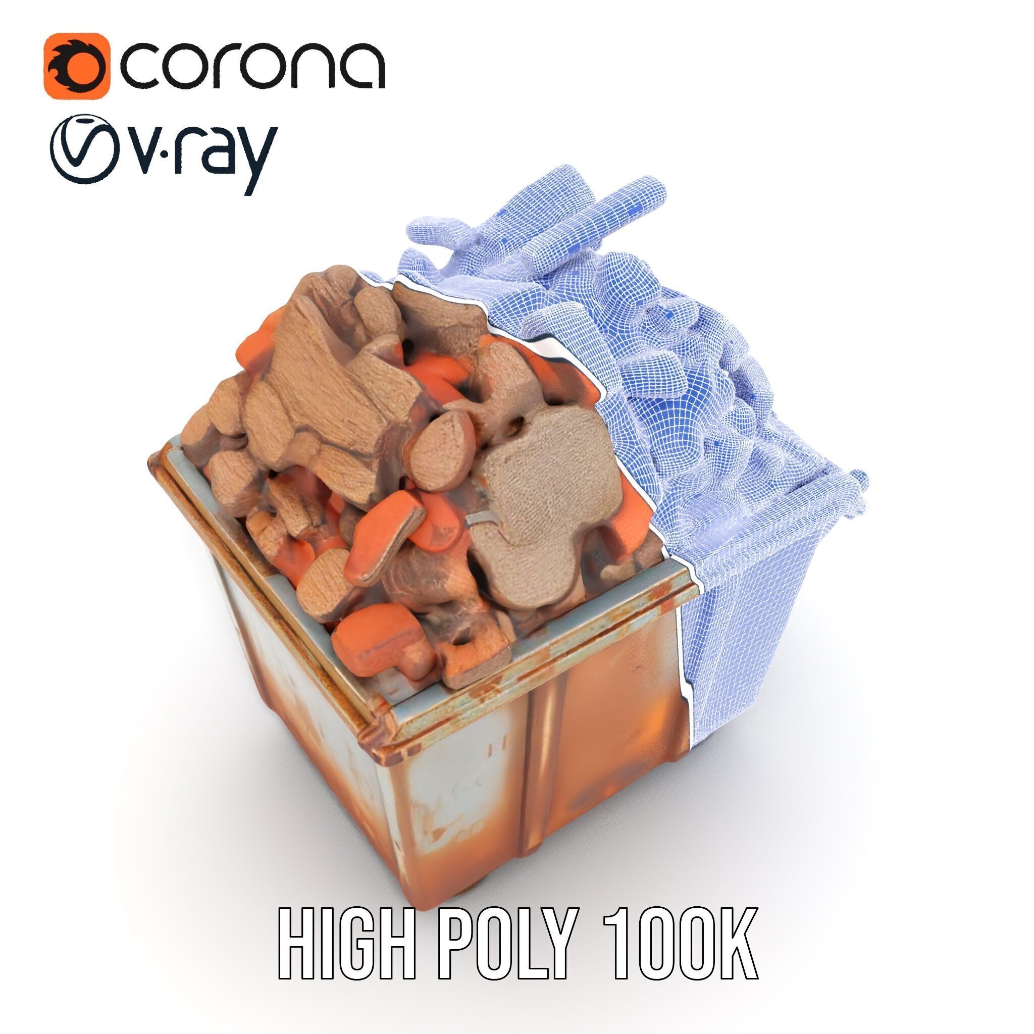 Rusty Dumpster with Bricks Model Pack Low-poly 3D model_30
