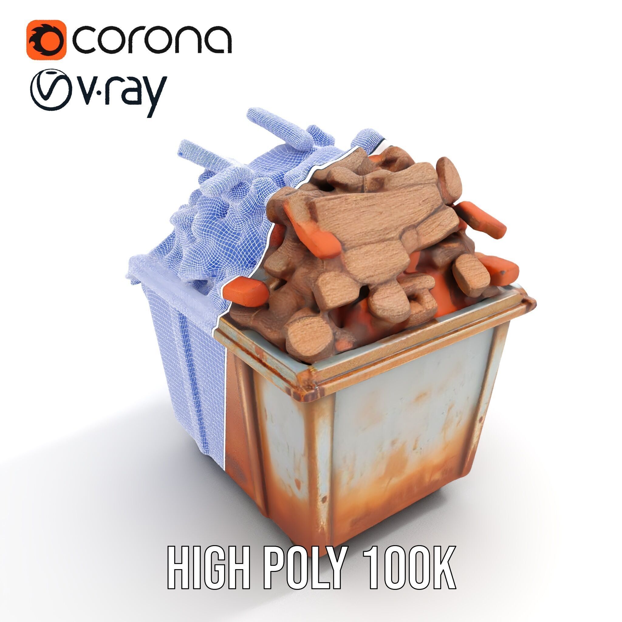 Rusty Dumpster with Bricks Model Pack Low-poly 3D model_35