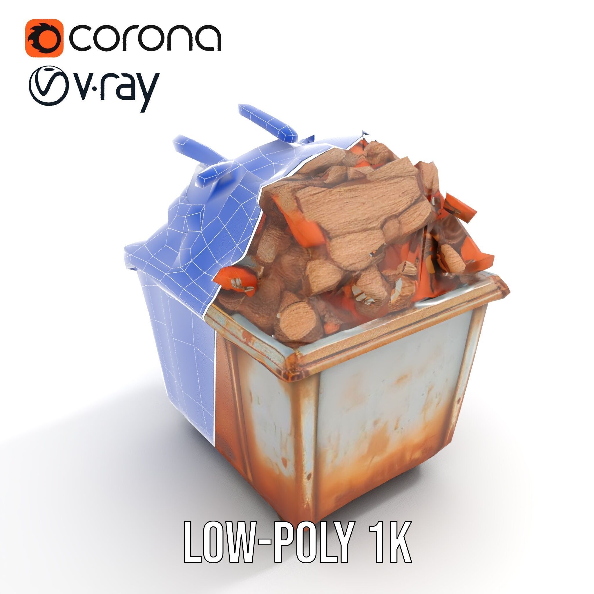 Rusty Dumpster with Bricks Model Pack Low-poly 3D model_29