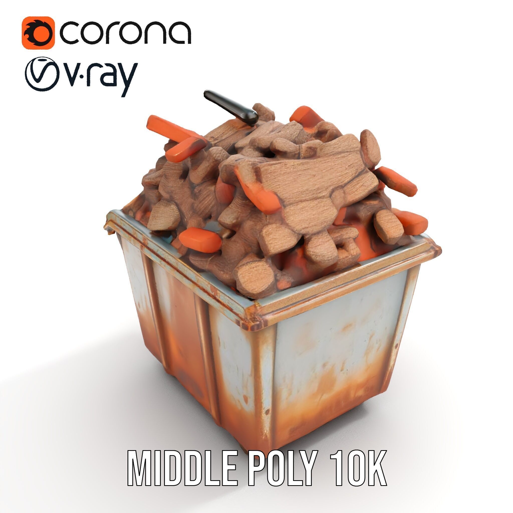 Rusty Dumpster with Bricks Model Pack Low-poly 3D model_25