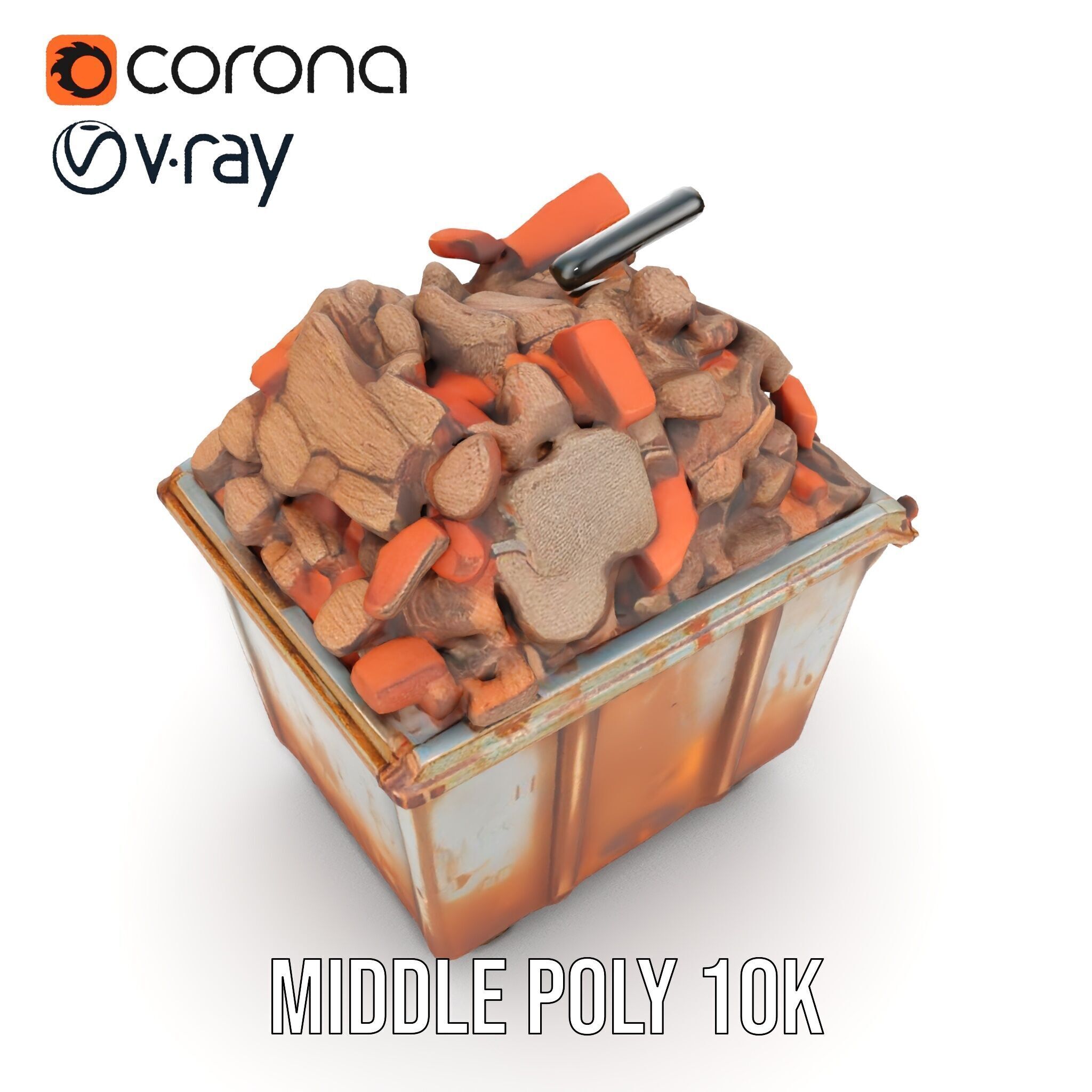 Rusty Dumpster with Bricks Model Pack Low-poly 3D model_20