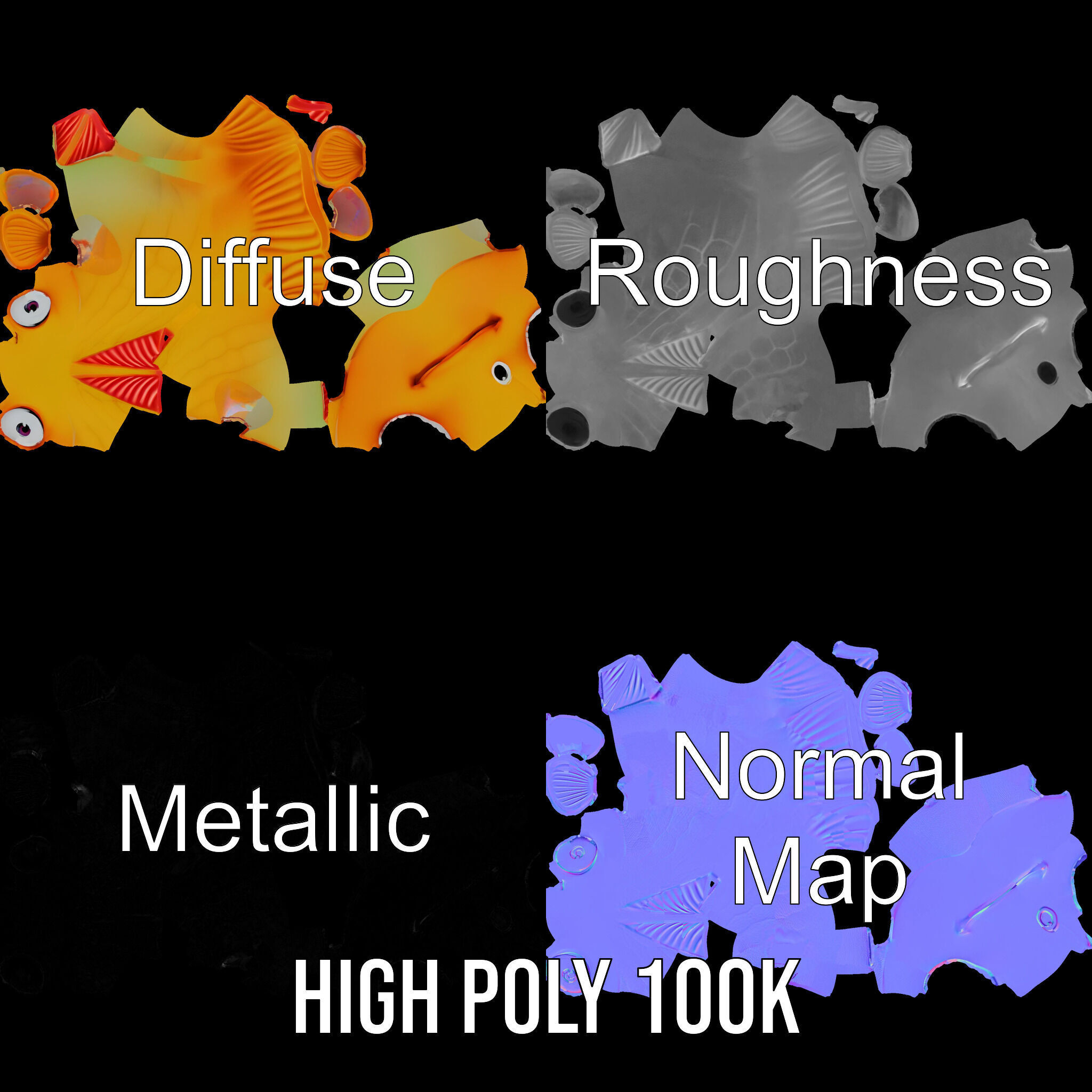 Colorful Cartoon Fish Model Pack with HighDetail Textures Low-poly 3D model_3