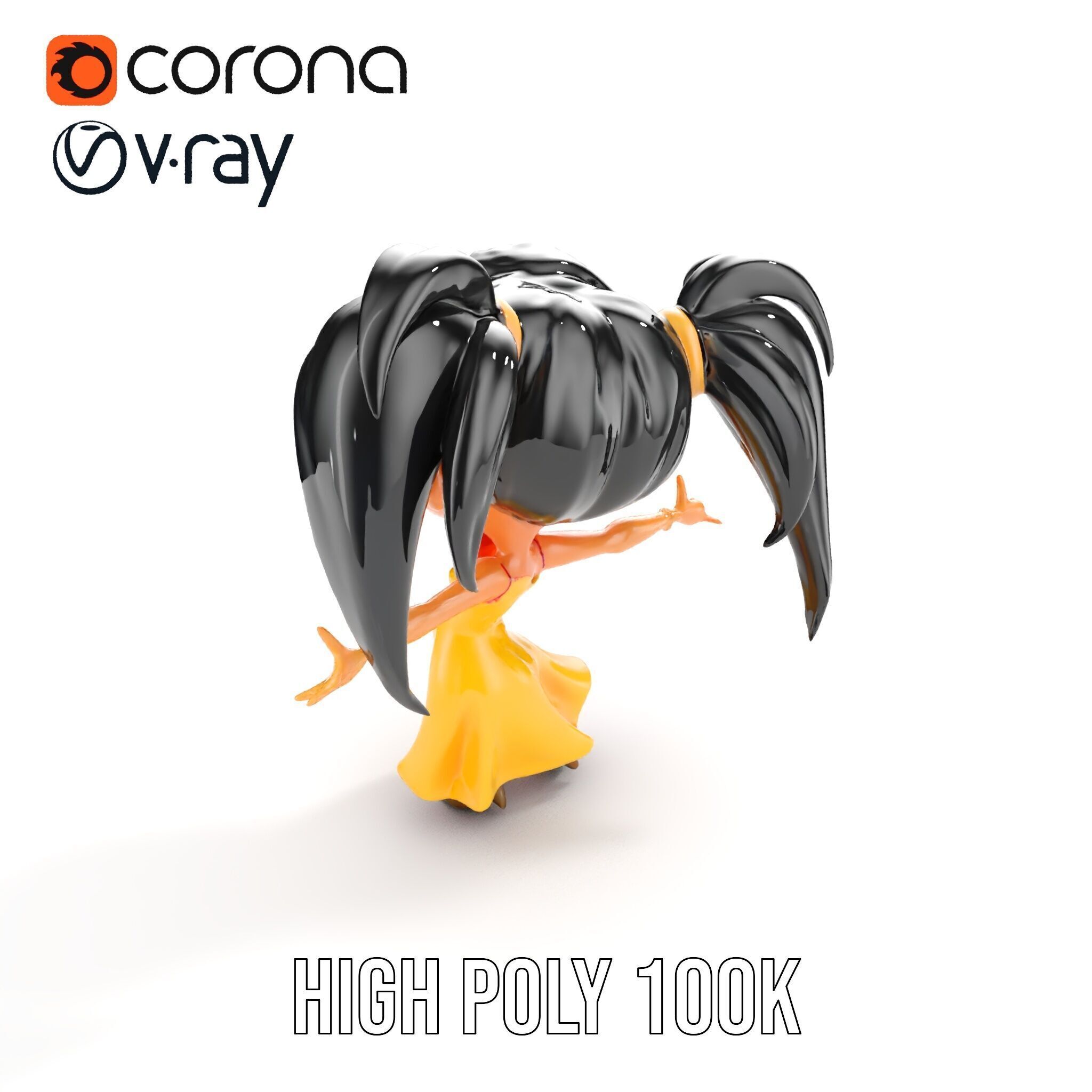 Chibi Girl Character in Gold Dress  Rigged and Animated D Model Low-poly 3D model_19