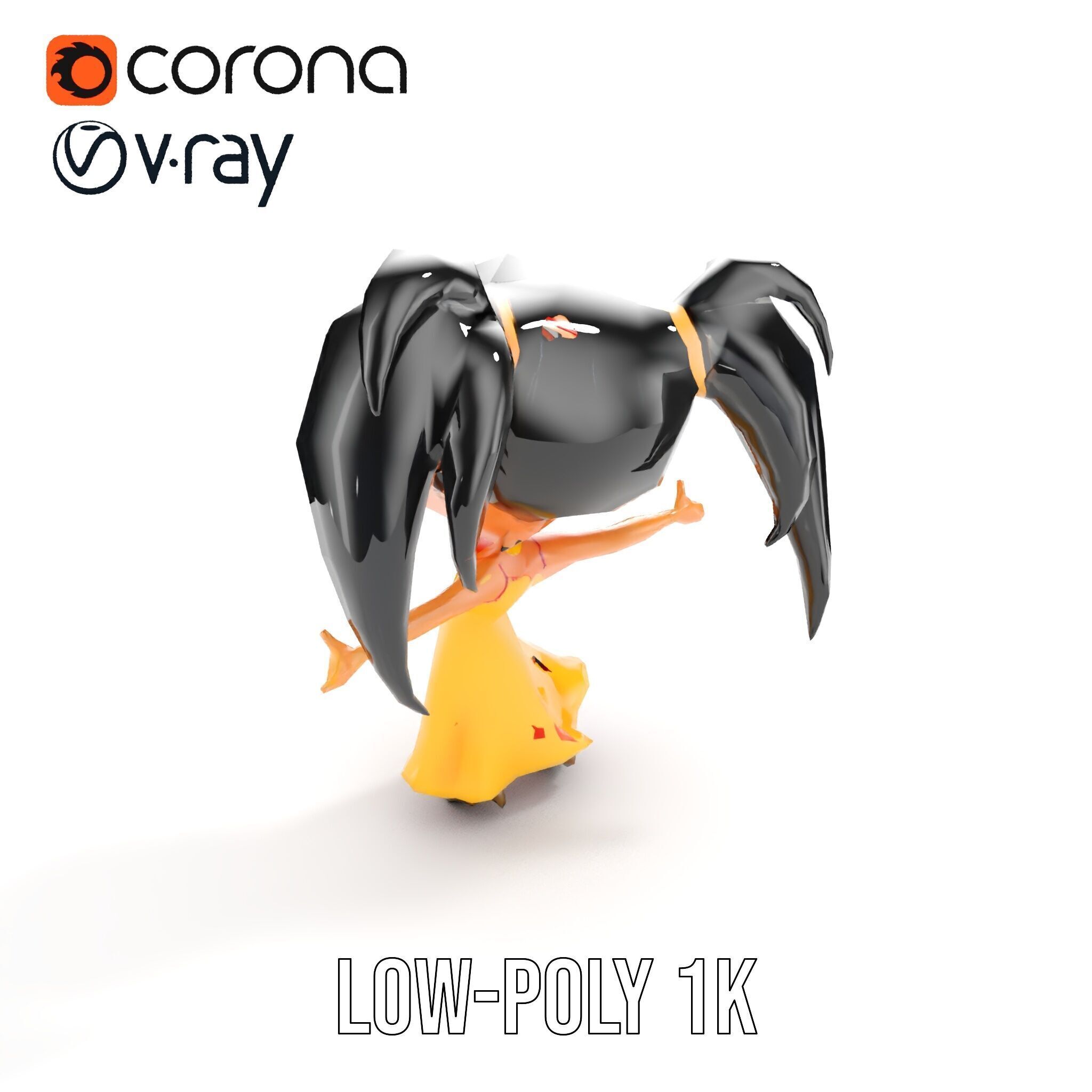 Chibi Girl Character in Gold Dress  Rigged and Animated D Model Low-poly 3D model_13