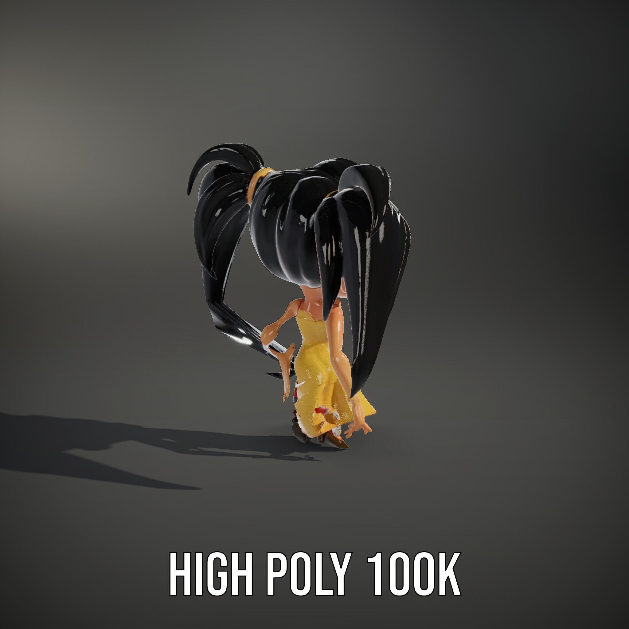 Chibi Girl Character in Gold Dress  Rigged and Animated D Model Low-poly 3D model_11