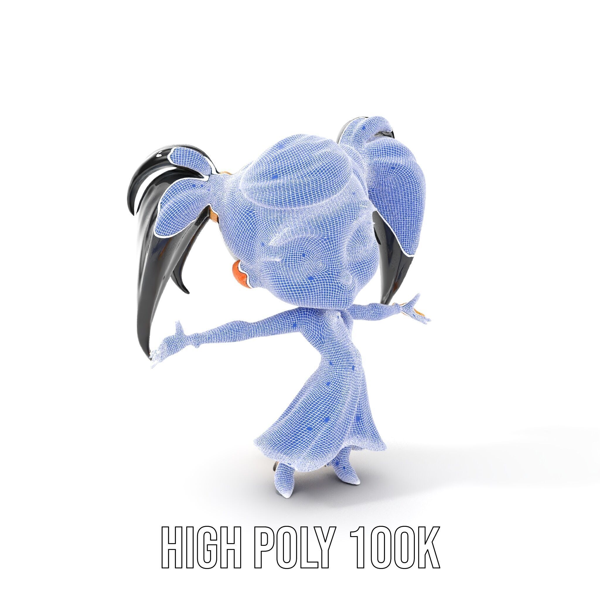 Chibi Girl Character in Gold Dress  Rigged and Animated D Model Low-poly 3D model_4