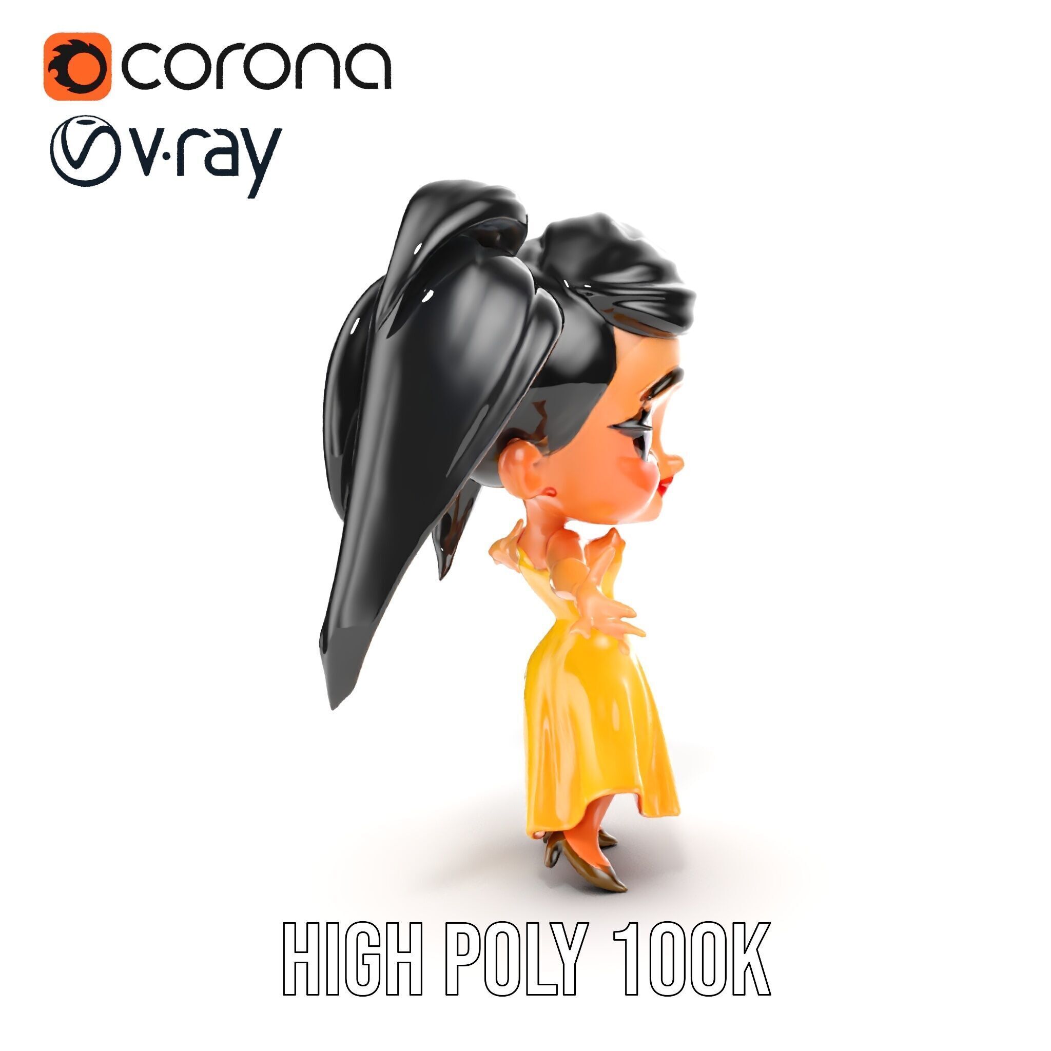 Chibi Girl Character in Gold Dress  Rigged and Animated D Model Low-poly 3D model_33