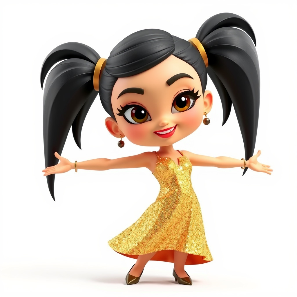 Chibi Girl Character in Gold Dress  Rigged and Animated D Model Low-poly 3D model_2