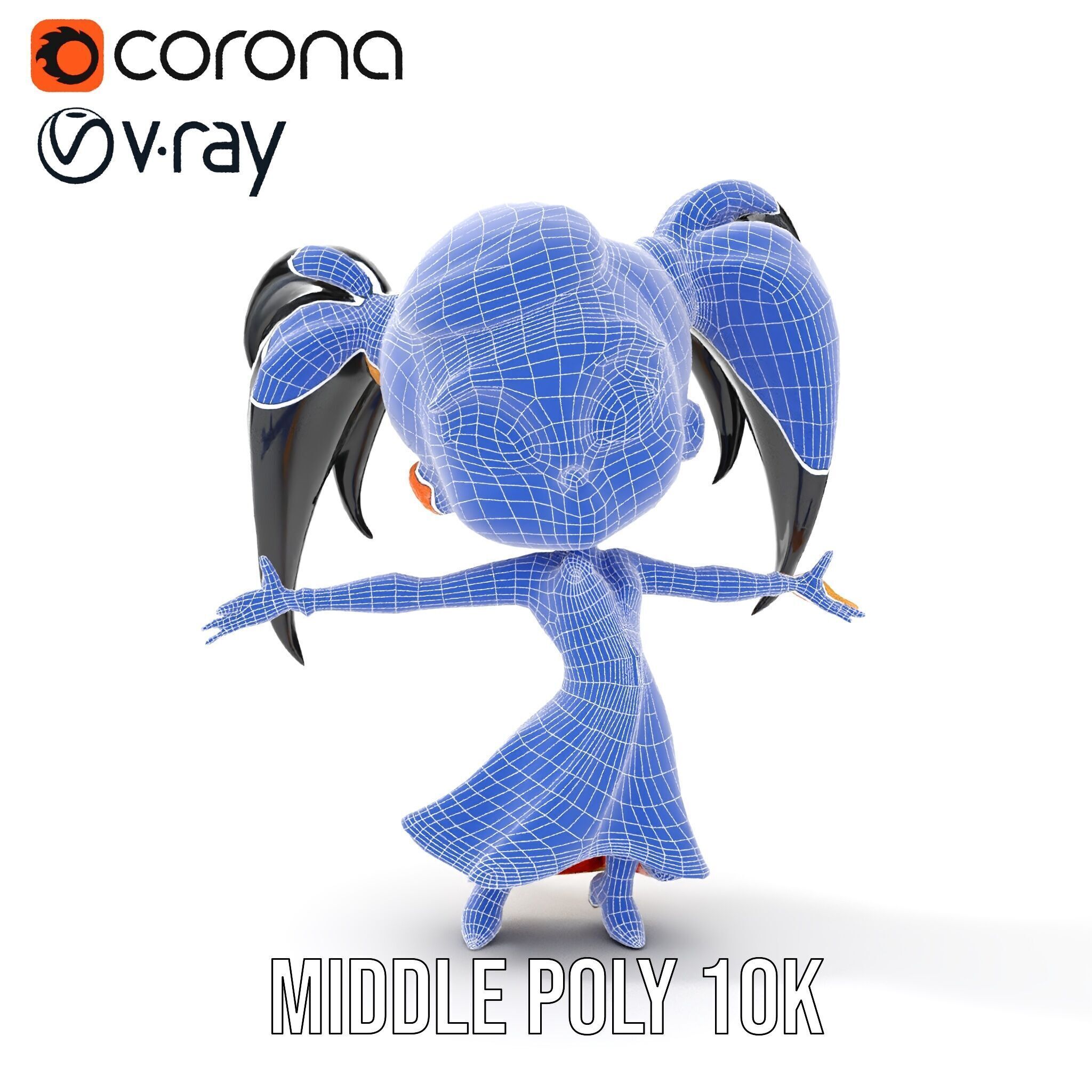 Chibi Girl Character in Gold Dress  Rigged and Animated D Model Low-poly 3D model_28