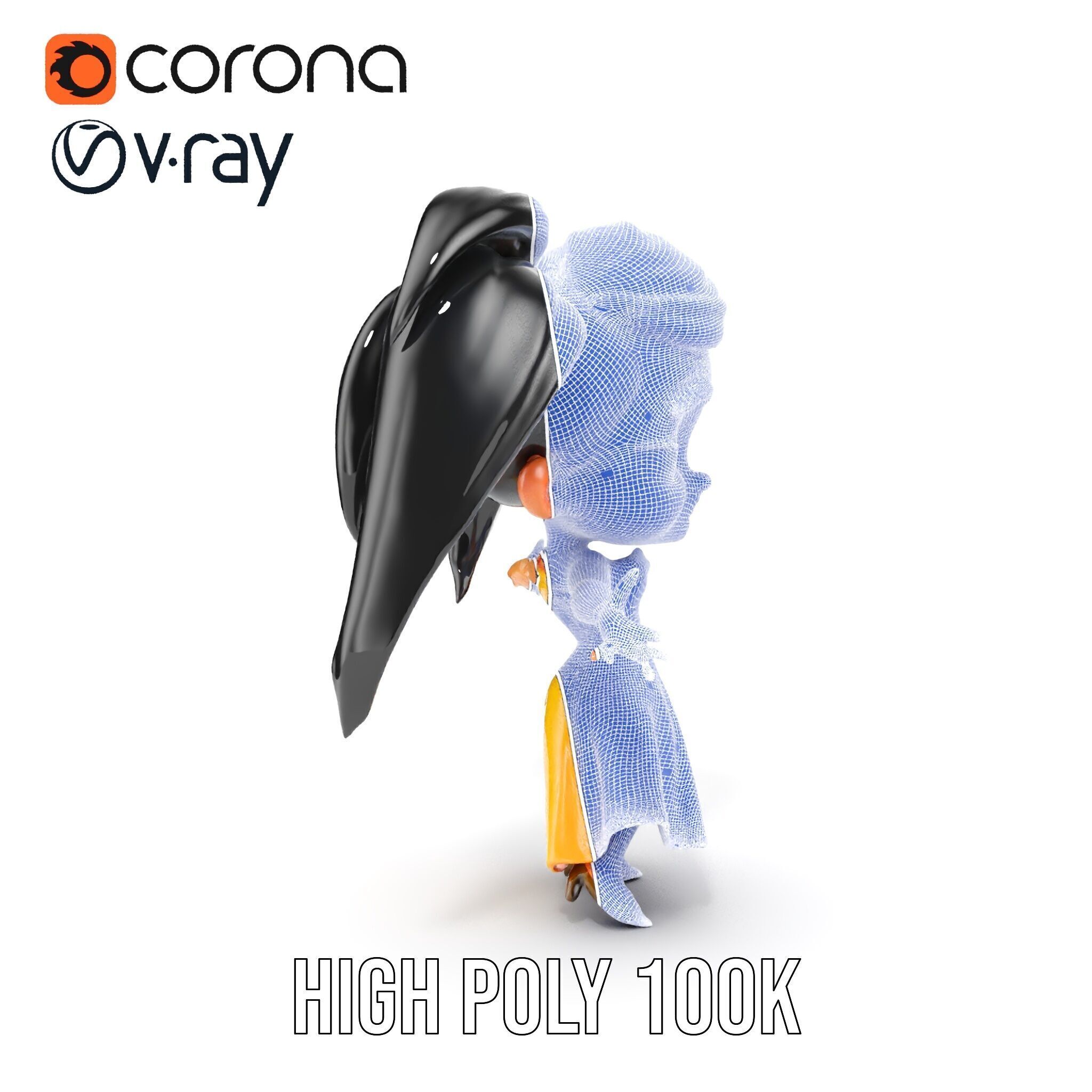 Chibi Girl Character in Gold Dress  Rigged and Animated D Model Low-poly 3D model_40