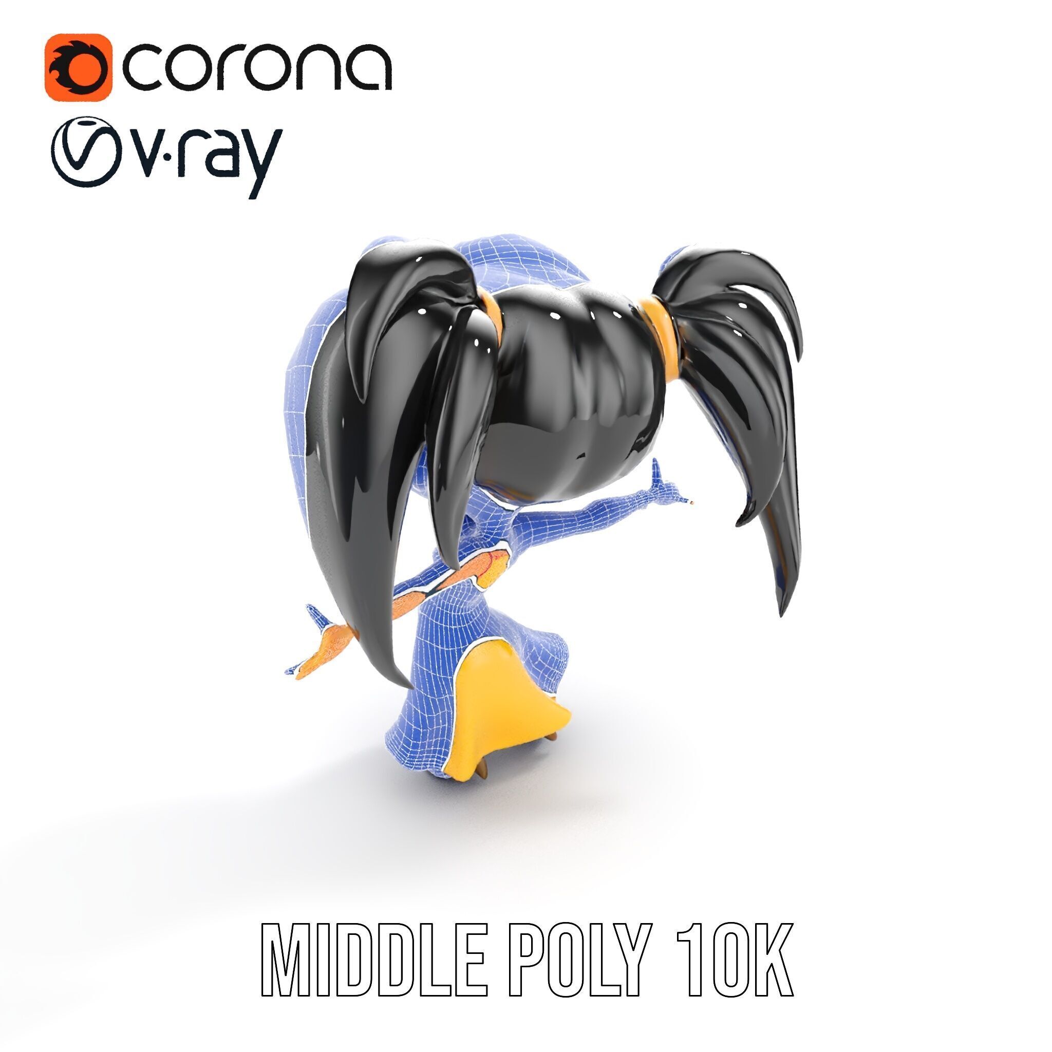 Chibi Girl Character in Gold Dress  Rigged and Animated D Model Low-poly 3D model_17