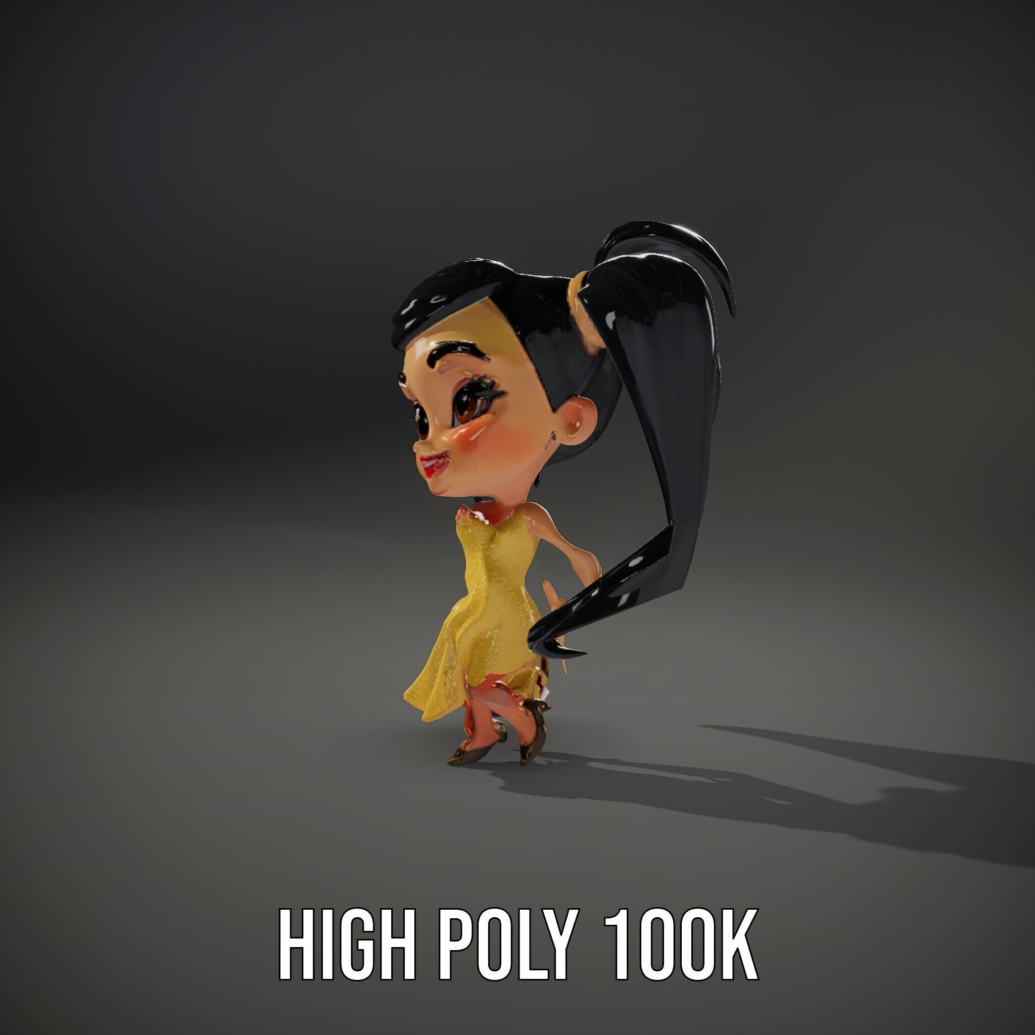 Chibi Girl Character in Gold Dress  Rigged and Animated D Model Low-poly 3D model_14