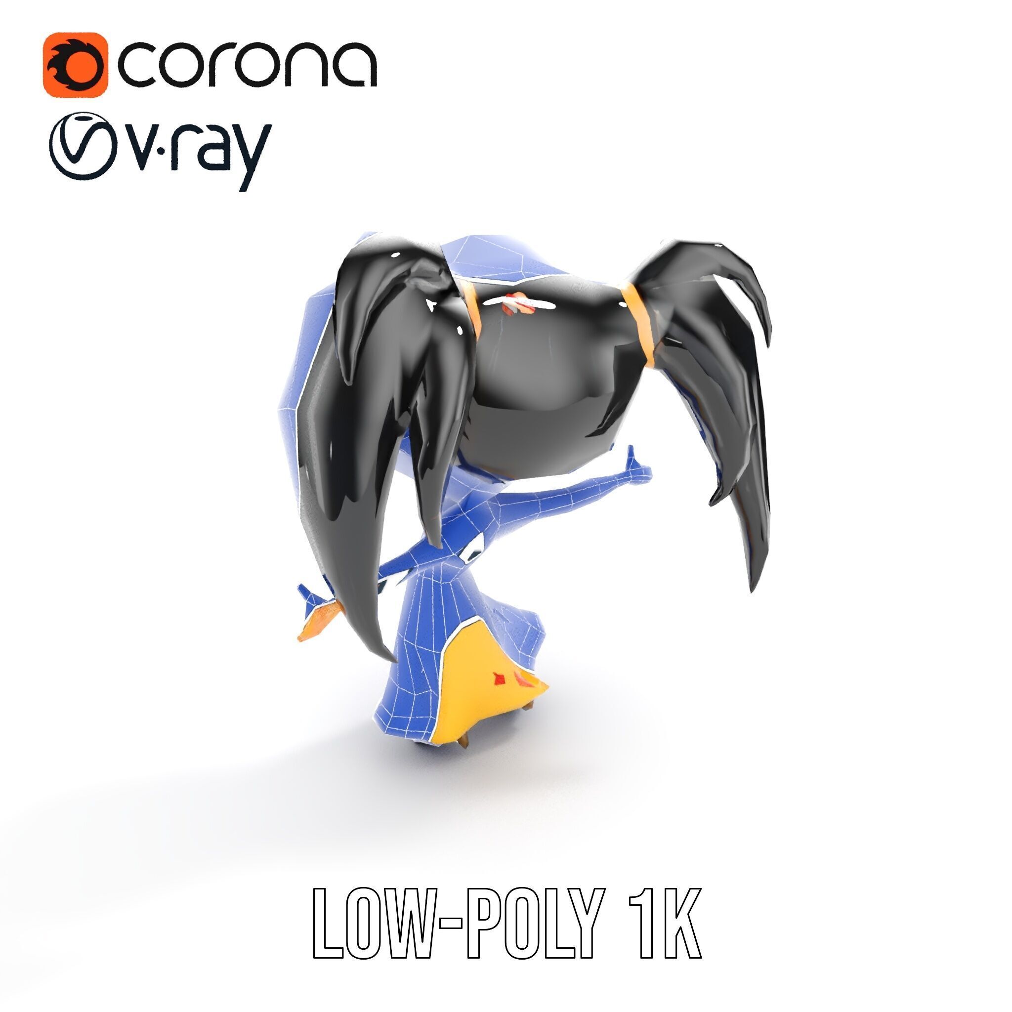 Chibi Girl Character in Gold Dress  Rigged and Animated D Model Low-poly 3D model_32