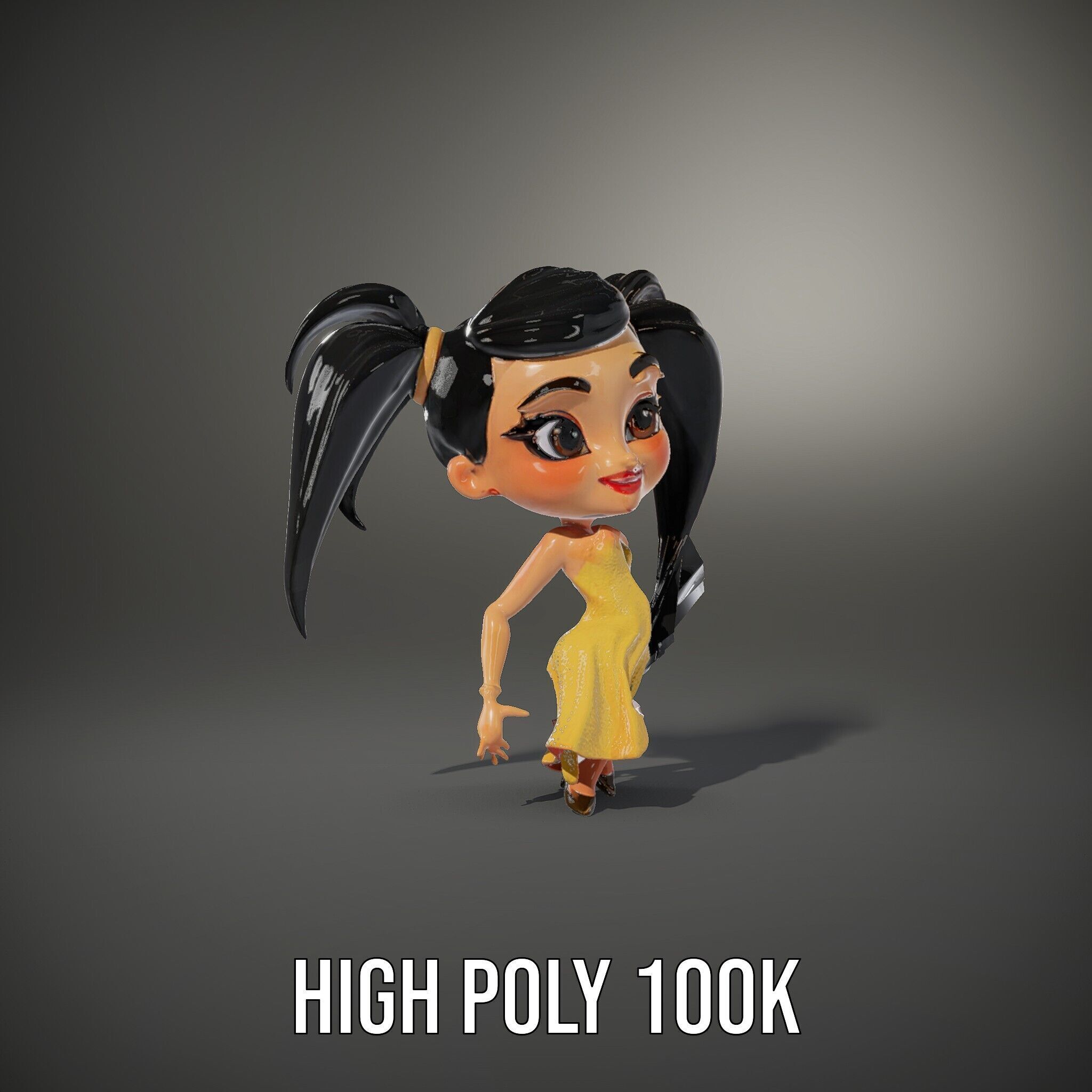Chibi Girl Character in Gold Dress  Rigged and Animated D Model Low-poly 3D model_8