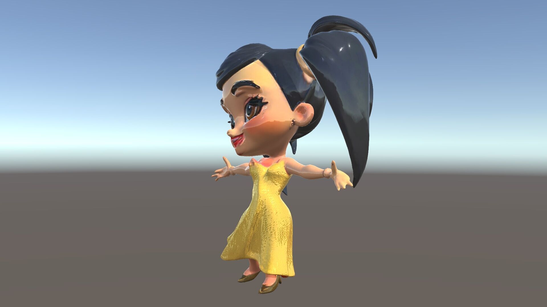 Chibi Girl Character in Gold Dress  Rigged and Animated D Model Low-poly 3D model_5