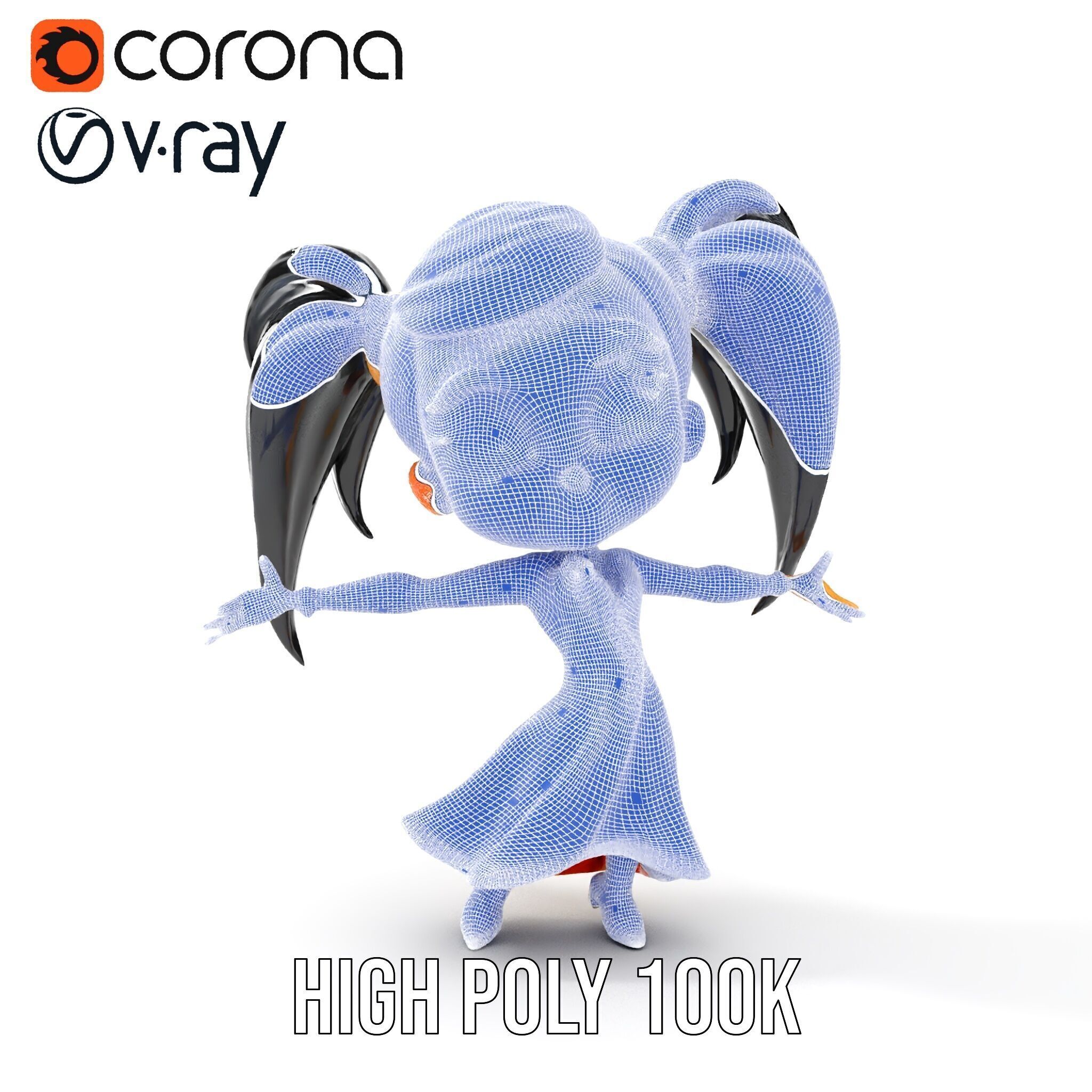 Chibi Girl Character in Gold Dress  Rigged and Animated D Model Low-poly 3D model_37