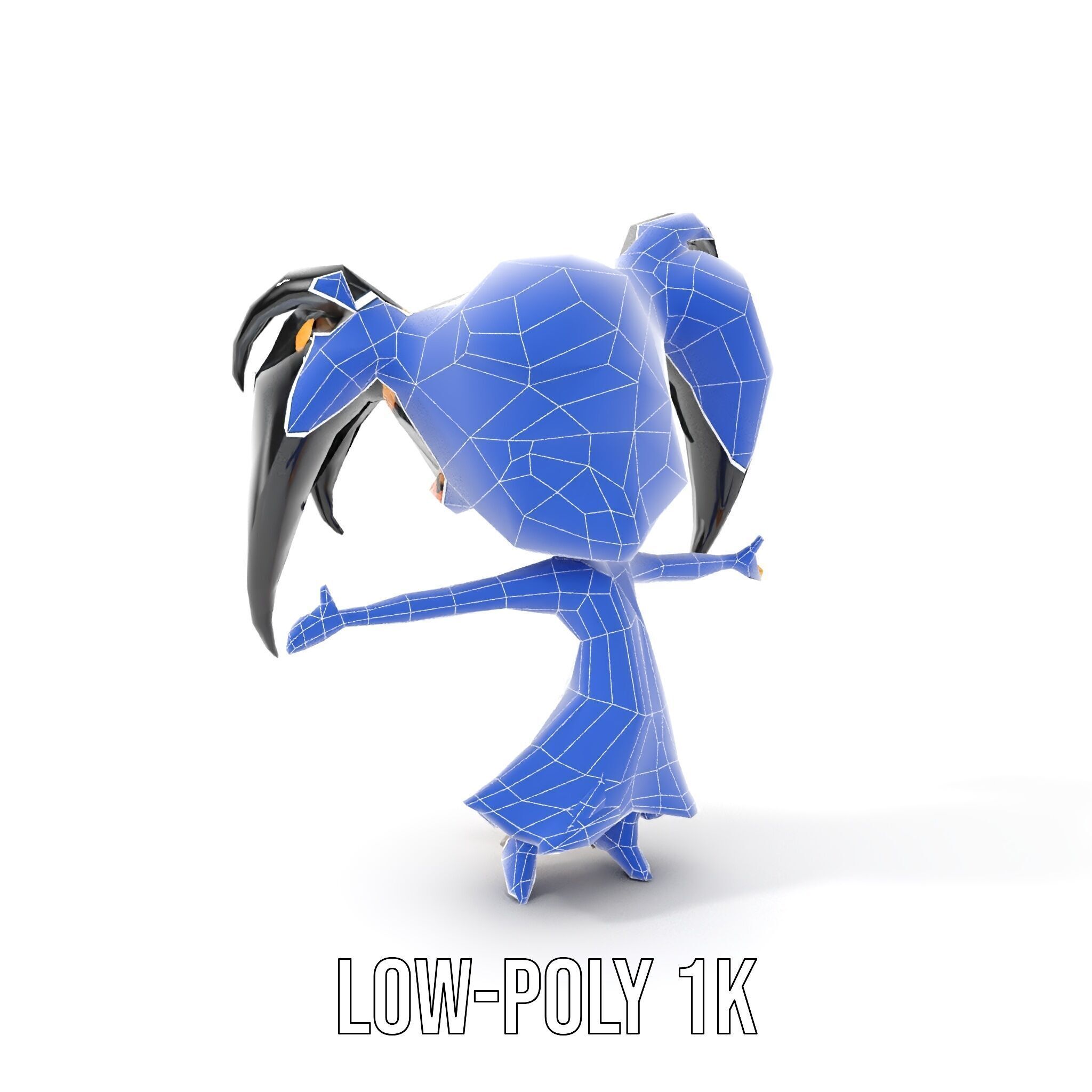 Chibi Girl Character in Gold Dress  Rigged and Animated D Model Low-poly 3D model_16