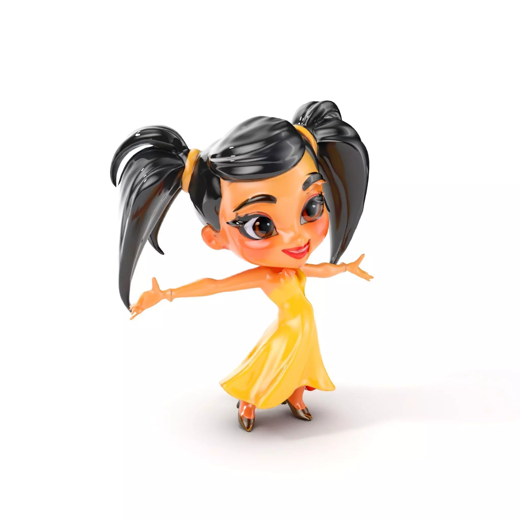 Chibi Girl Character in Gold Dress  Rigged and Animated D Model Low-poly 3D model_0