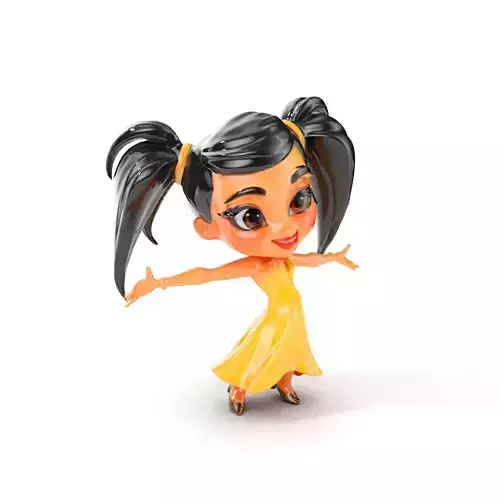 Chibi Girl Character in Gold Dress  Rigged and Animated D Model Low-poly 3D model