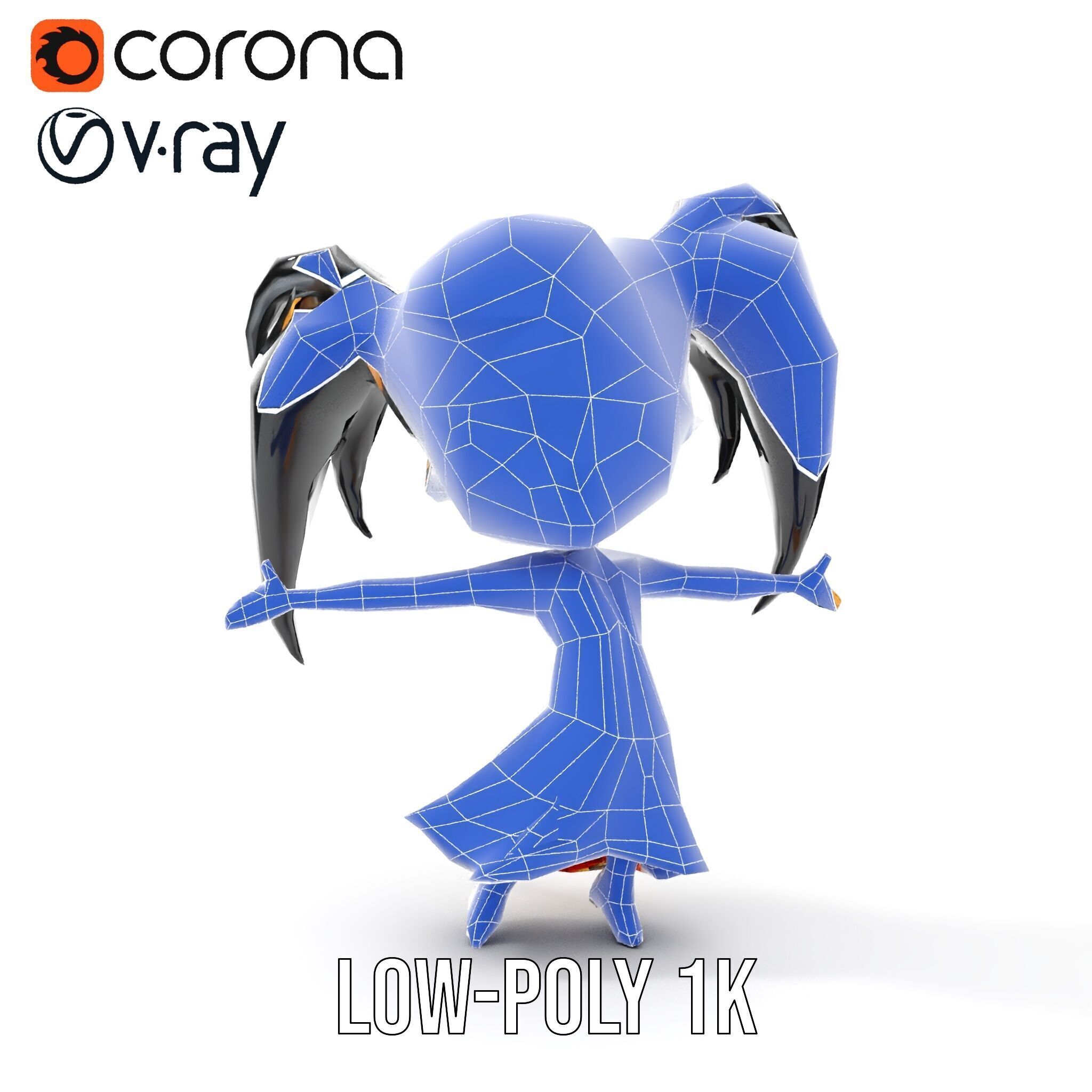 Chibi Girl Character in Gold Dress  Rigged and Animated D Model Low-poly 3D model_10