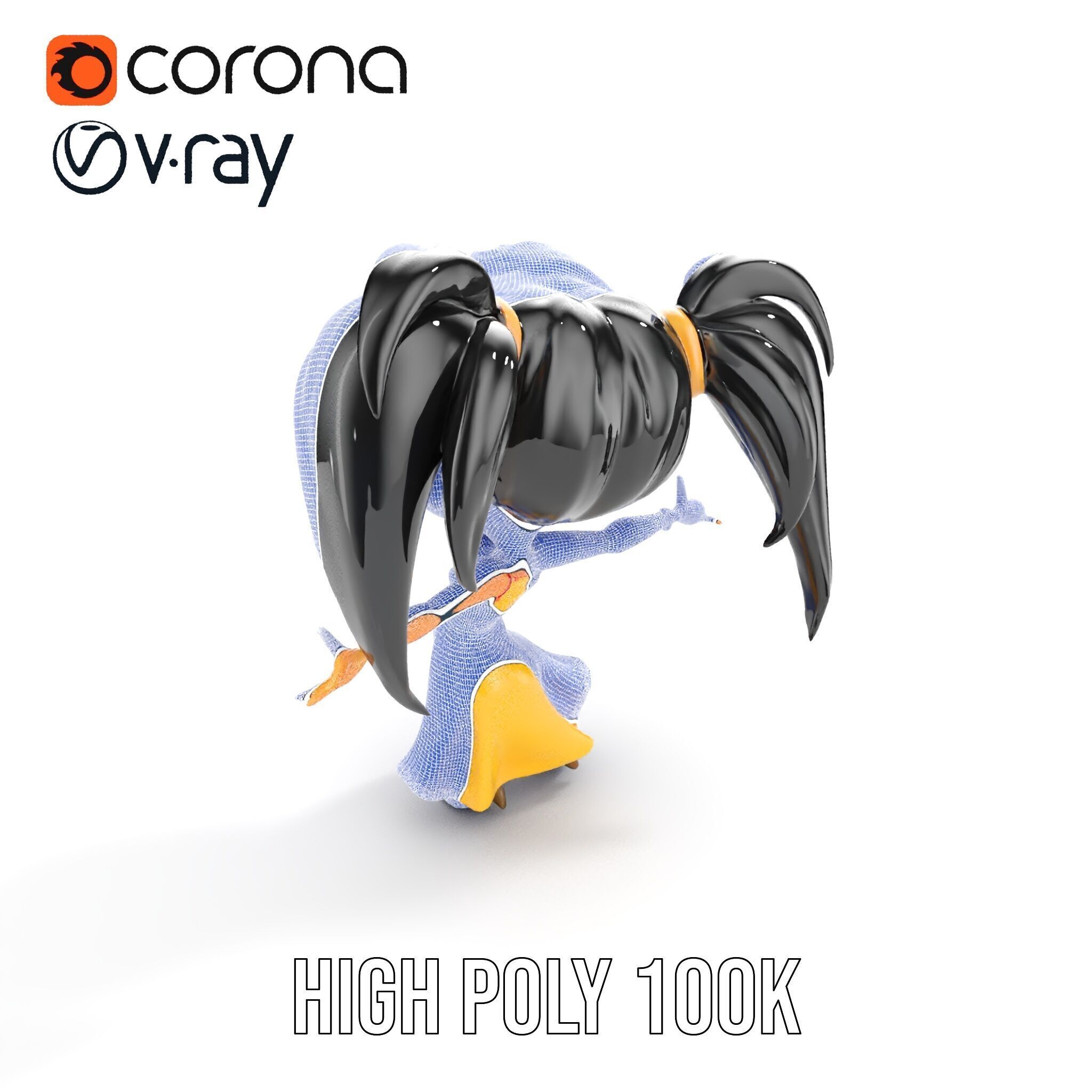 Chibi Girl Character in Gold Dress  Rigged and Animated D Model Low-poly 3D model_39