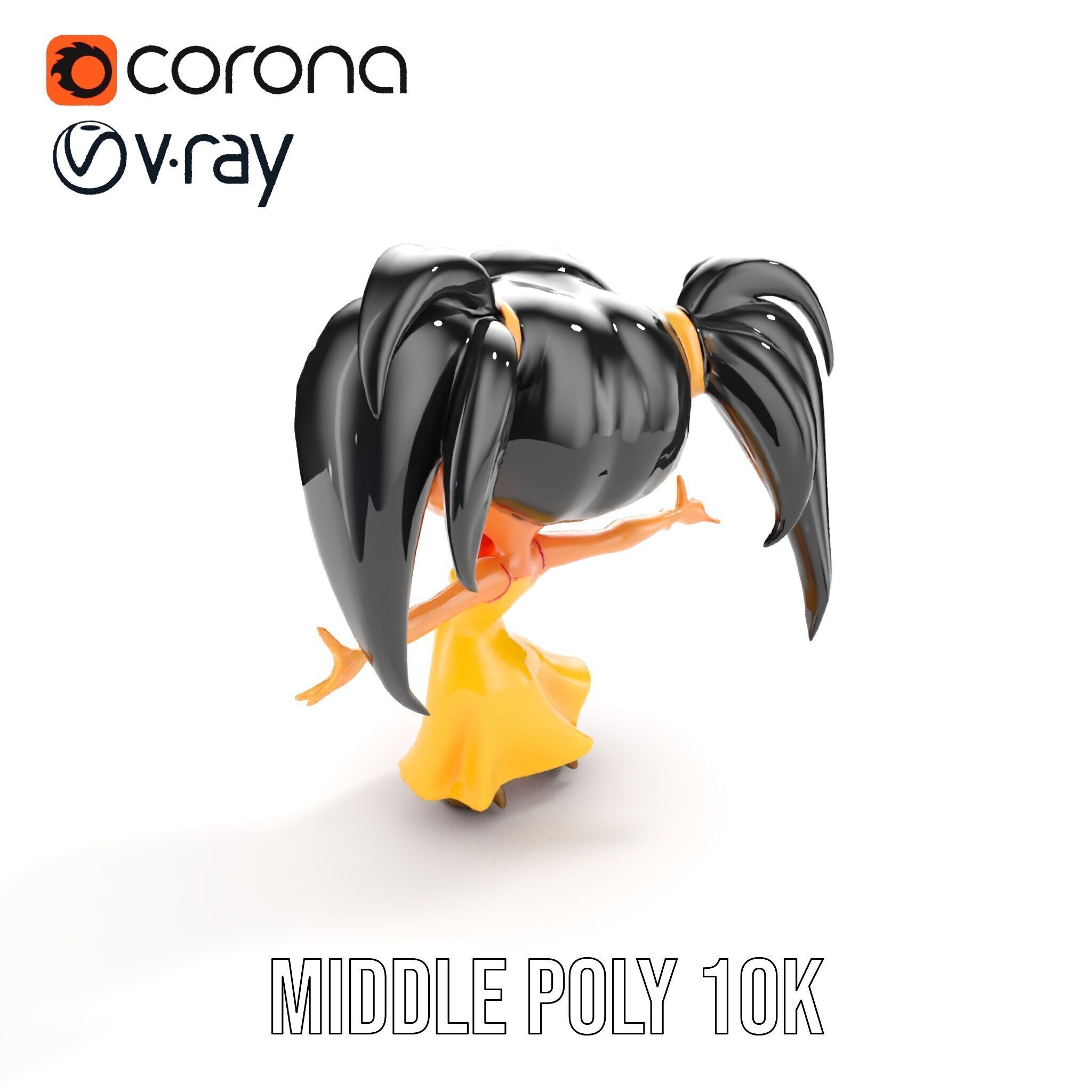 Chibi Girl Character in Gold Dress  Rigged and Animated D Model Low-poly 3D model_15