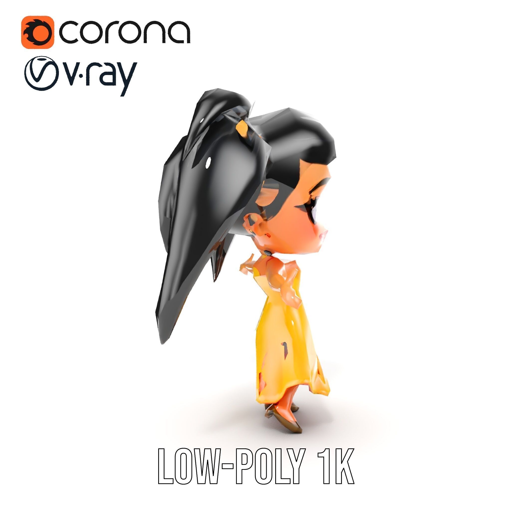 Chibi Girl Character in Gold Dress  Rigged and Animated D Model Low-poly 3D model_23