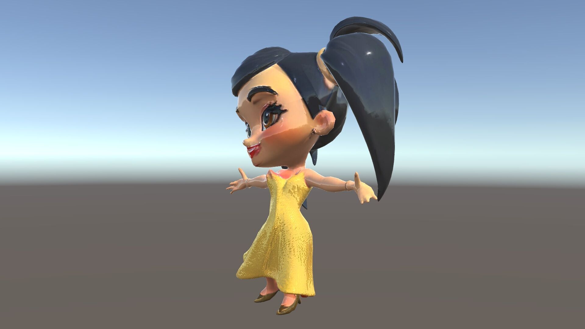 Chibi Girl Character in Gold Dress  Rigged and Animated D Model Low-poly 3D model_38