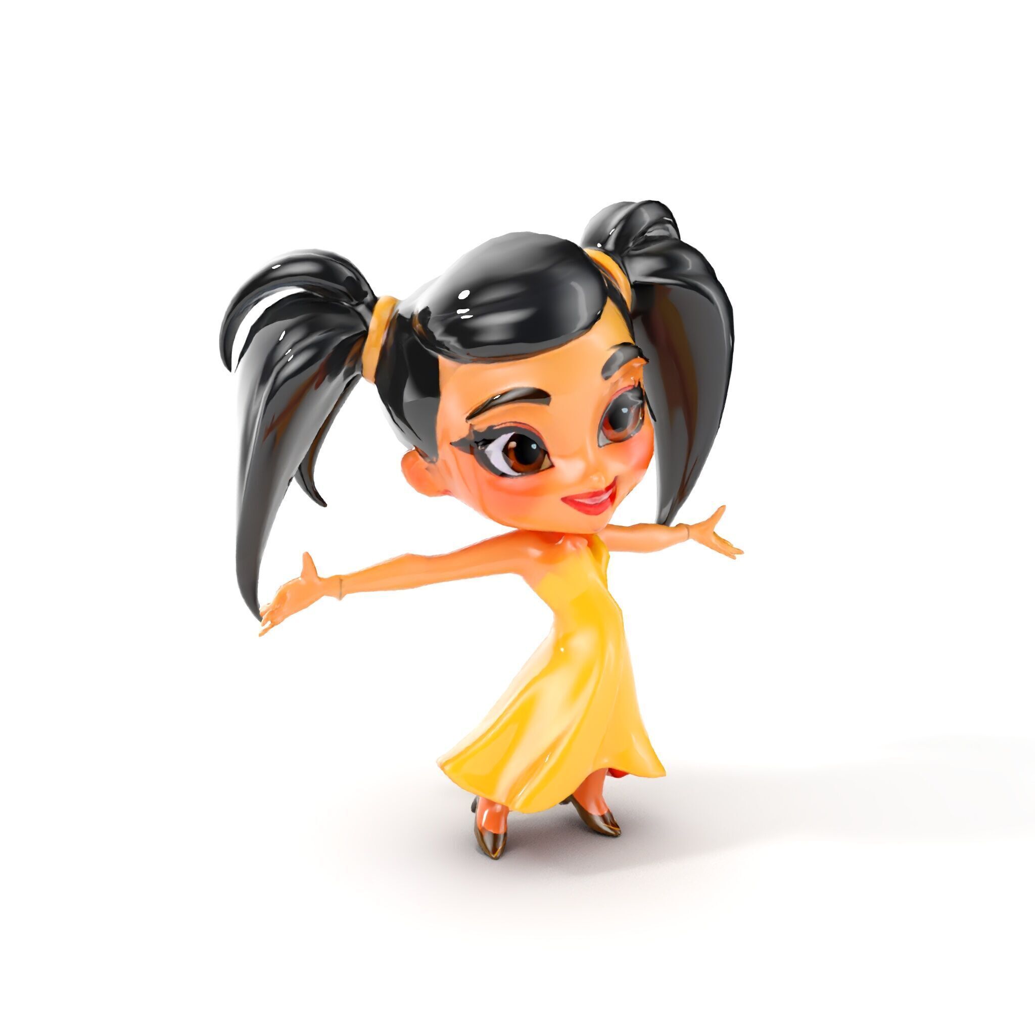 Chibi Girl Character in Gold Dress  Rigged and Animated D Model Low-poly 3D model_22