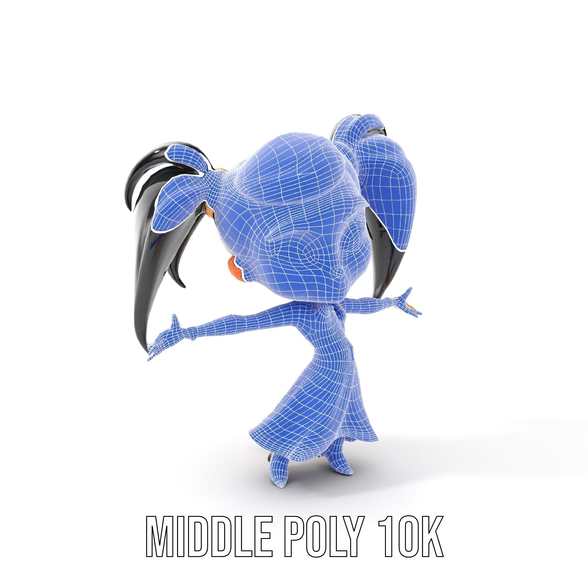 Chibi Girl Character in Gold Dress  Rigged and Animated D Model Low-poly 3D model_20