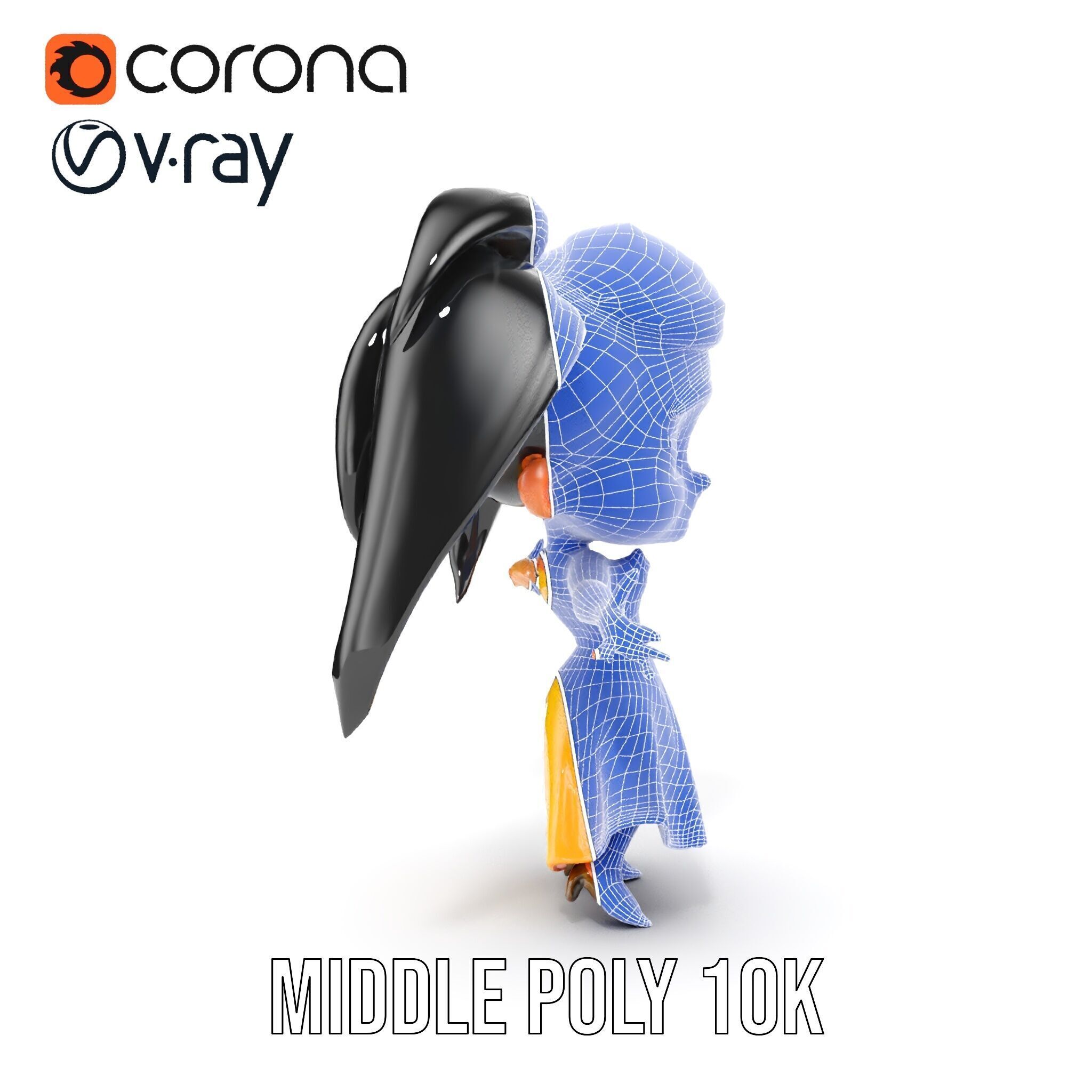 Chibi Girl Character in Gold Dress  Rigged and Animated D Model Low-poly 3D model_36