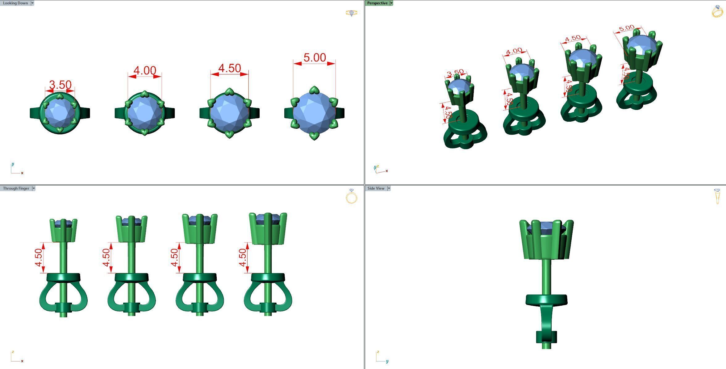 Set of 4 Earring Stud Models Threaded Back Included 3D print model_2