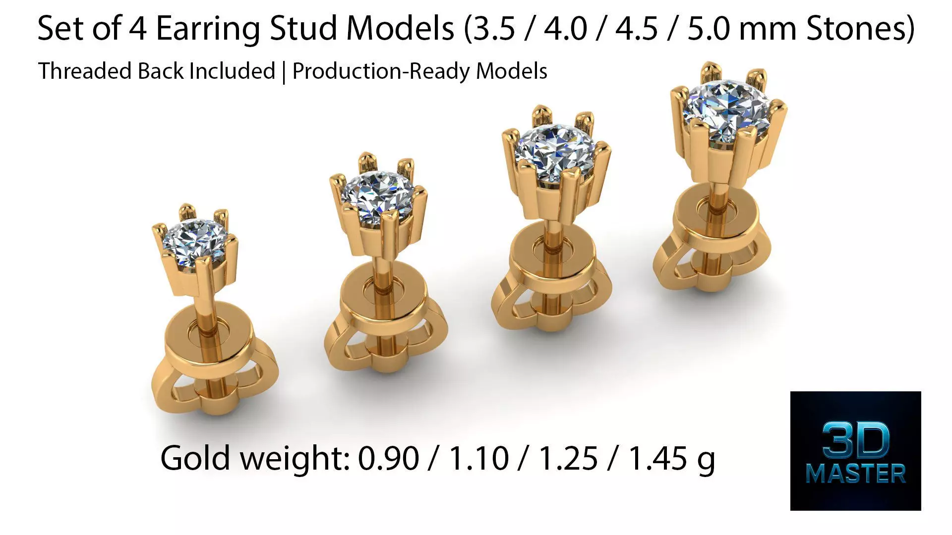 Set of 4 Earring Stud Models Threaded Back Included 3D print model_0