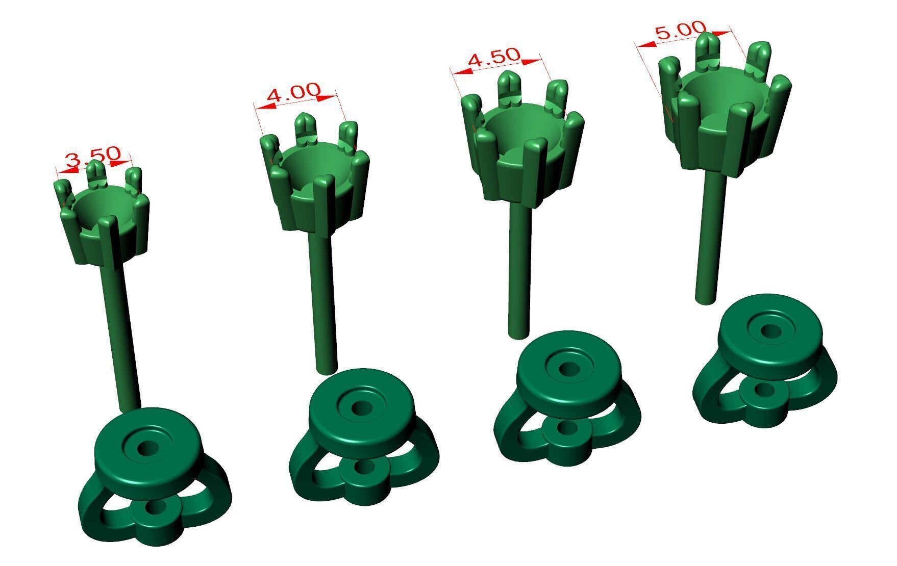 Set of 4 Earring Stud Models Threaded Back Included 3D print model_1