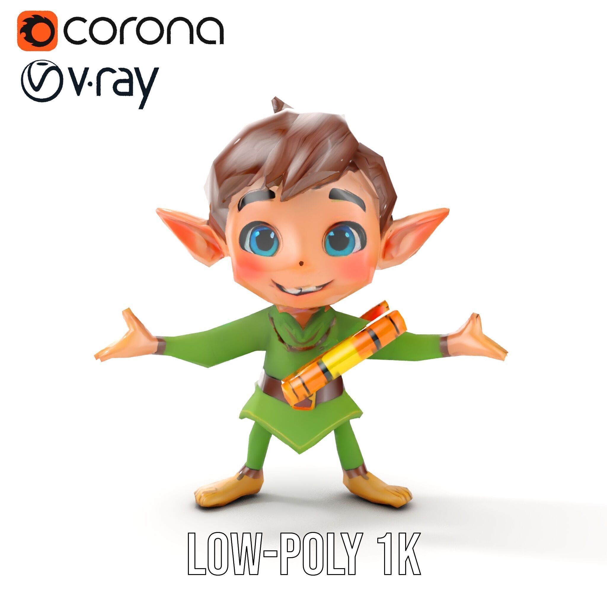 Charming Elf Explorer Rigged and Animated D Character Model Low-poly 3D model_13