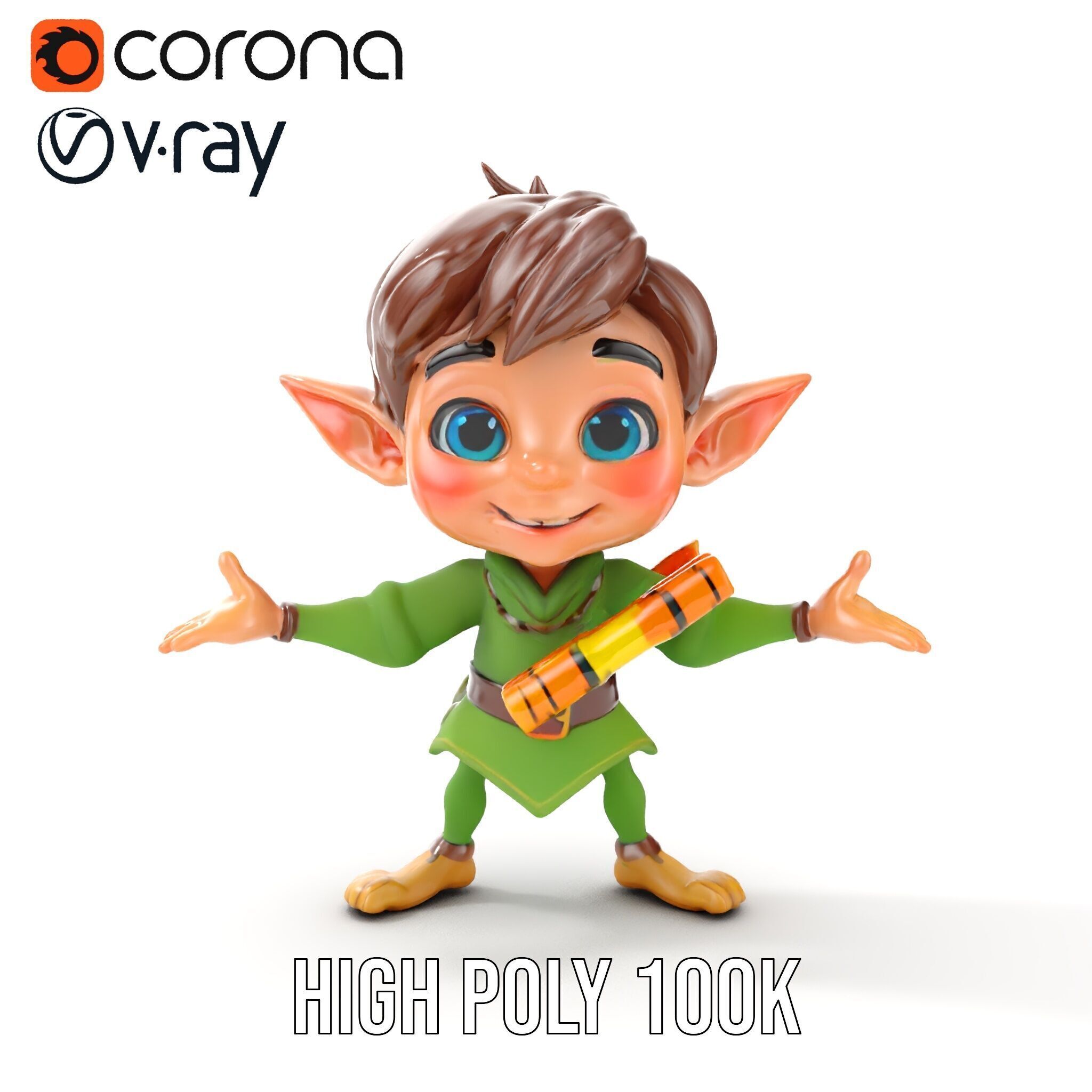 Charming Elf Explorer Rigged and Animated D Character Model Low-poly 3D model_27