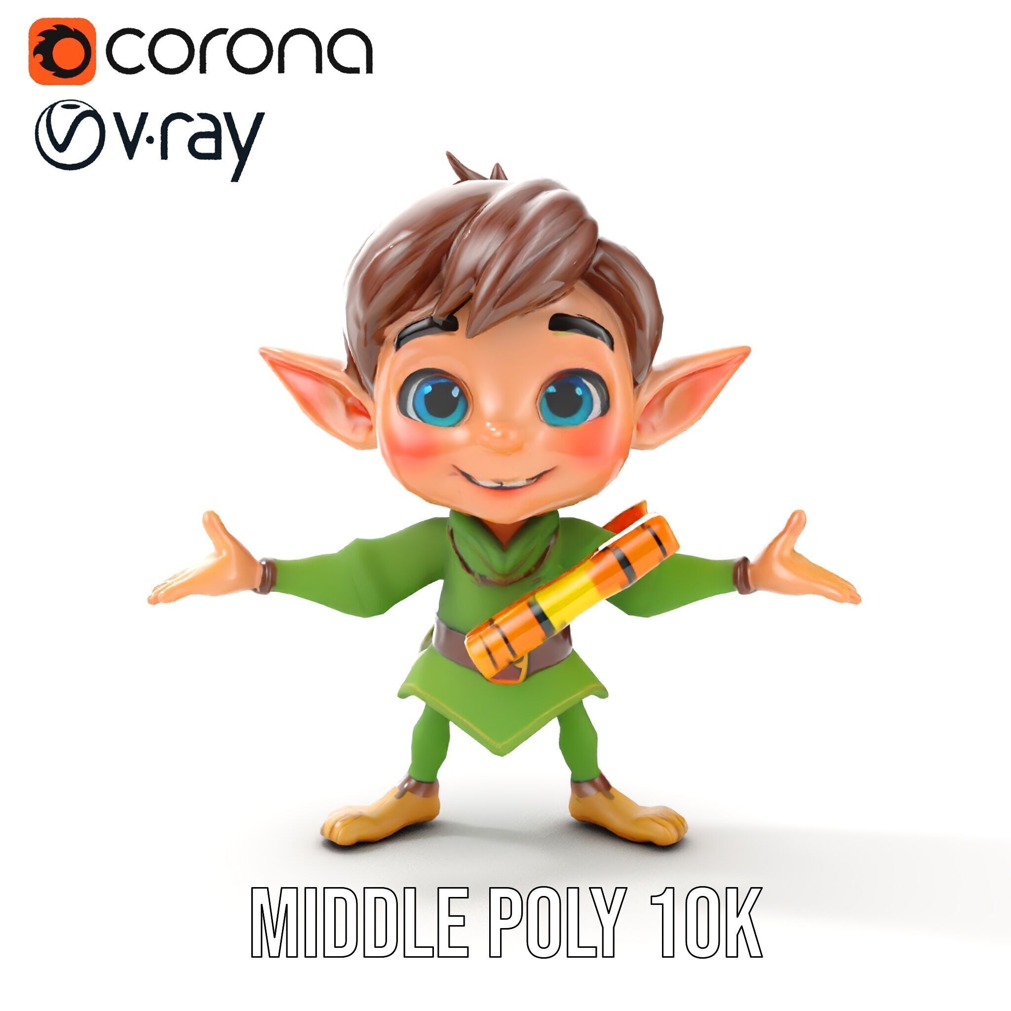 Charming Elf Explorer Rigged and Animated D Character Model Low-poly 3D model_15