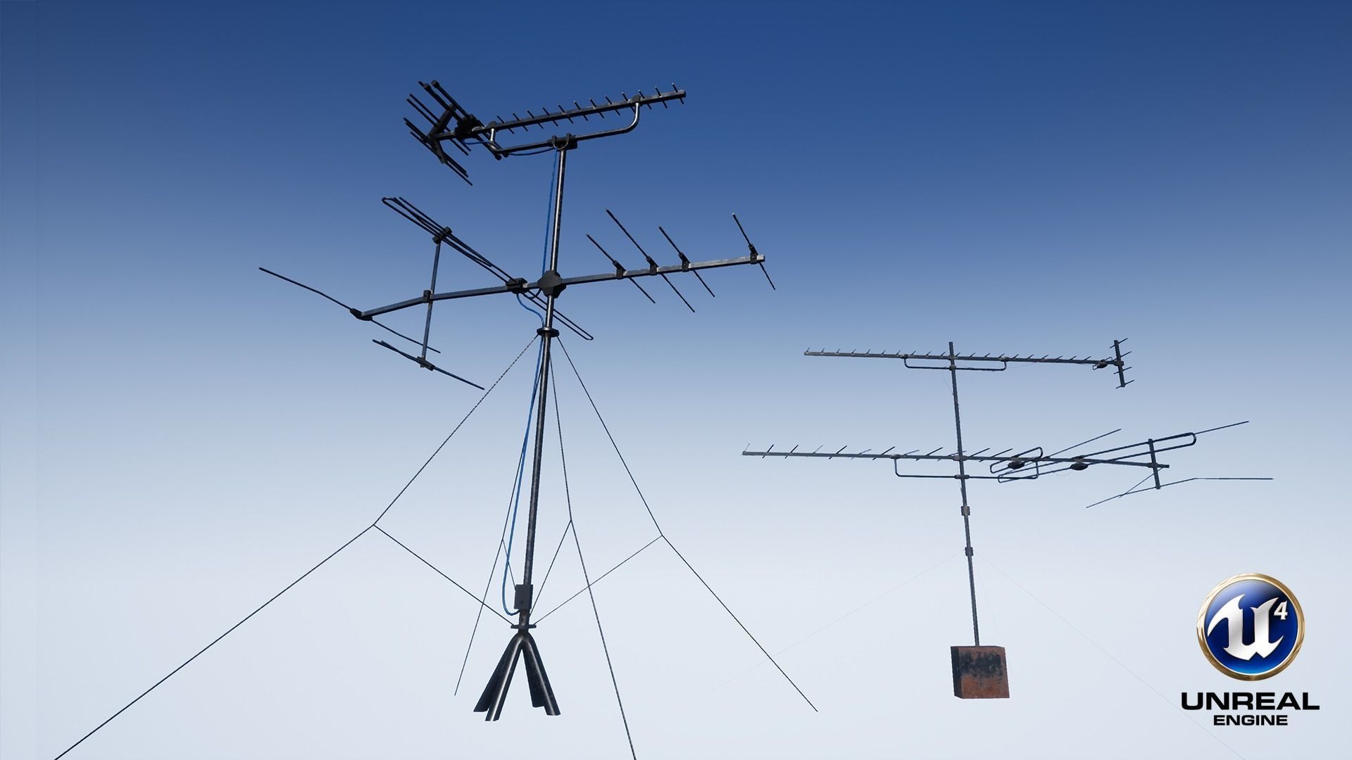Set of outdoor TV Antennas Low-poly 3D model_4