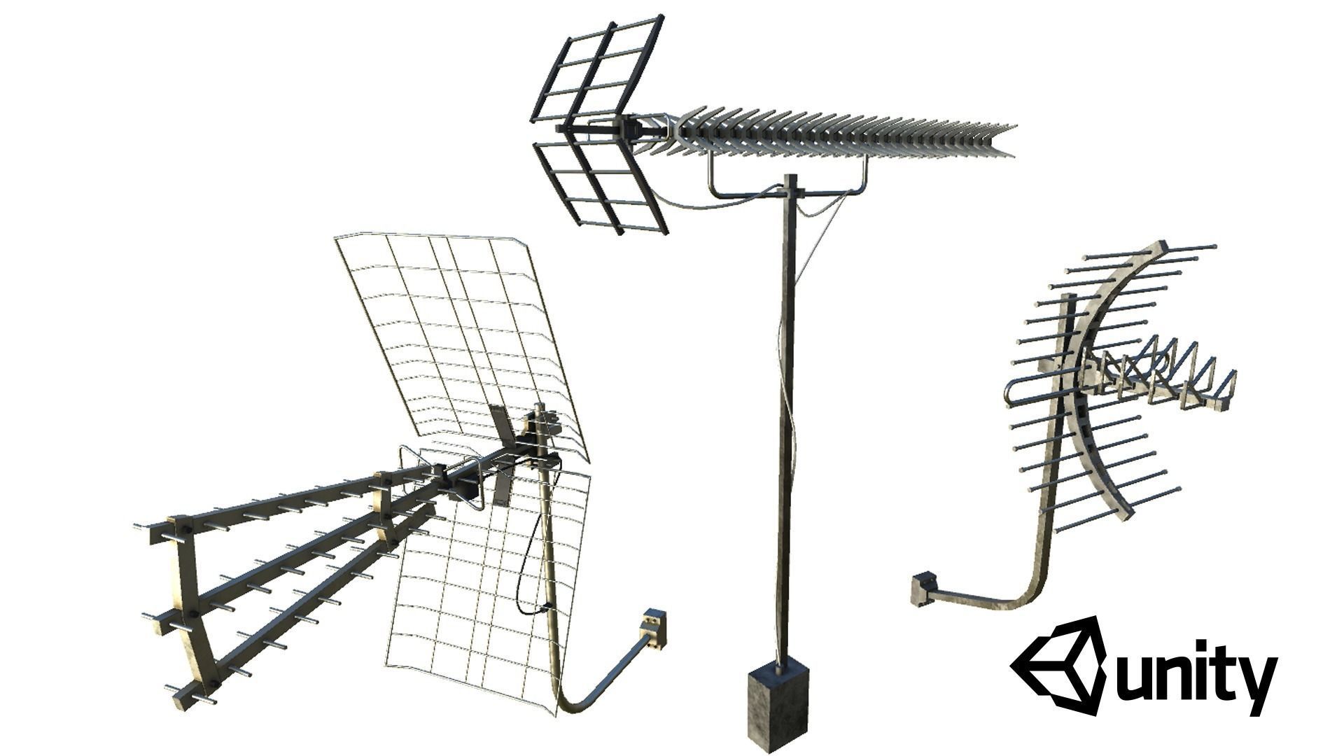 Set of outdoor TV Antennas Low-poly 3D model_6