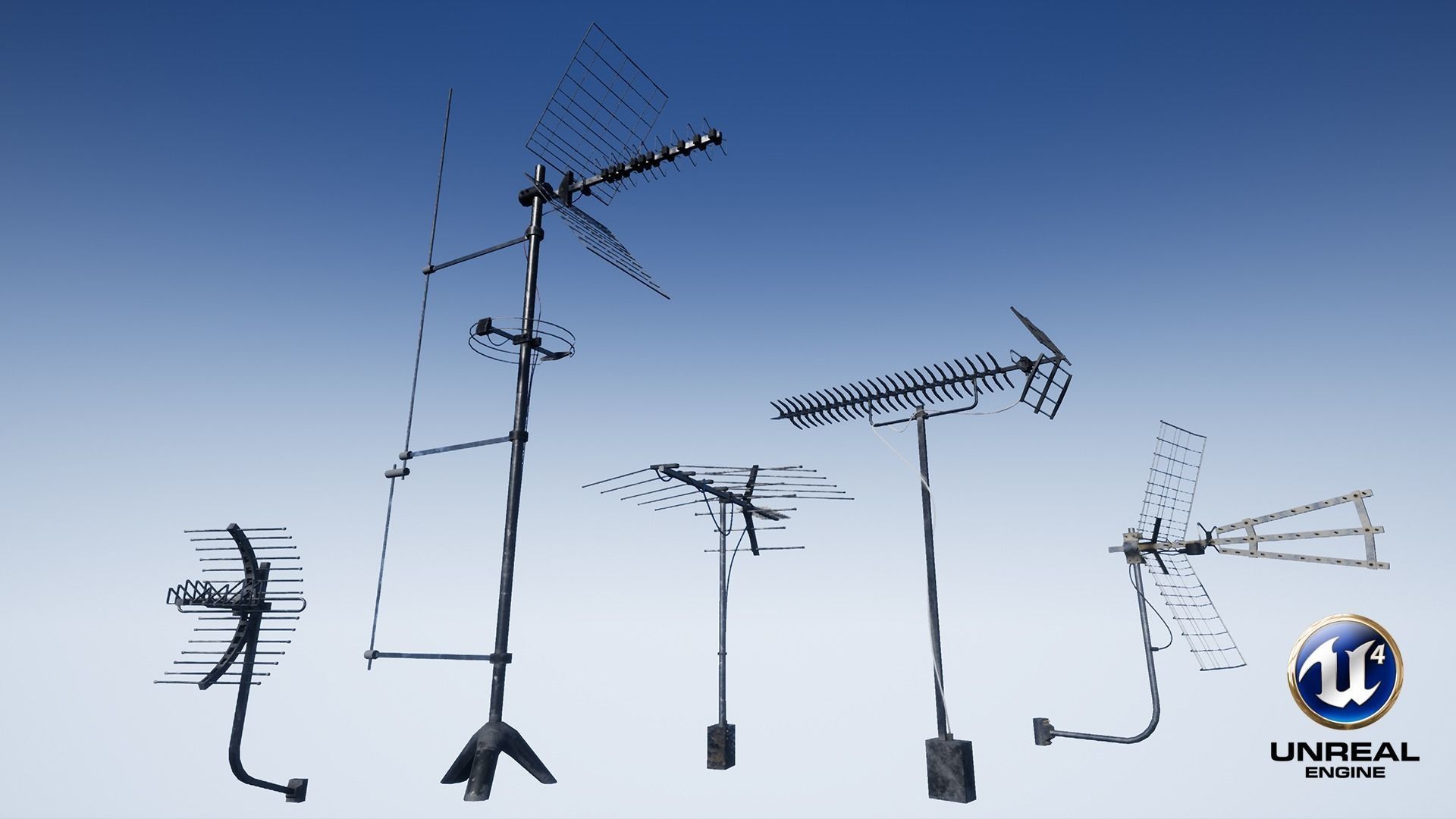 Set of outdoor TV Antennas Low-poly 3D model_3