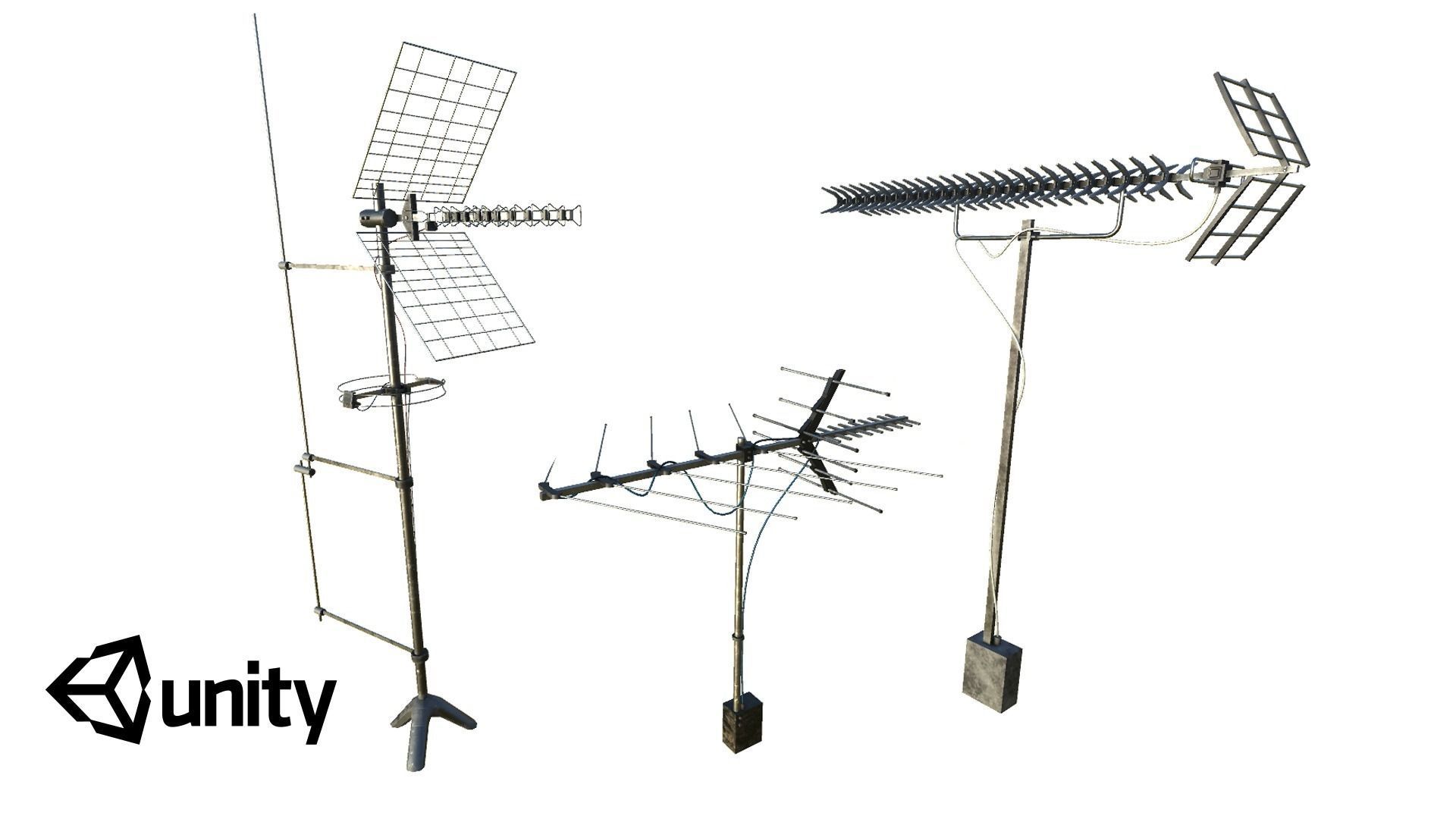 Set of outdoor TV Antennas Low-poly 3D model_5