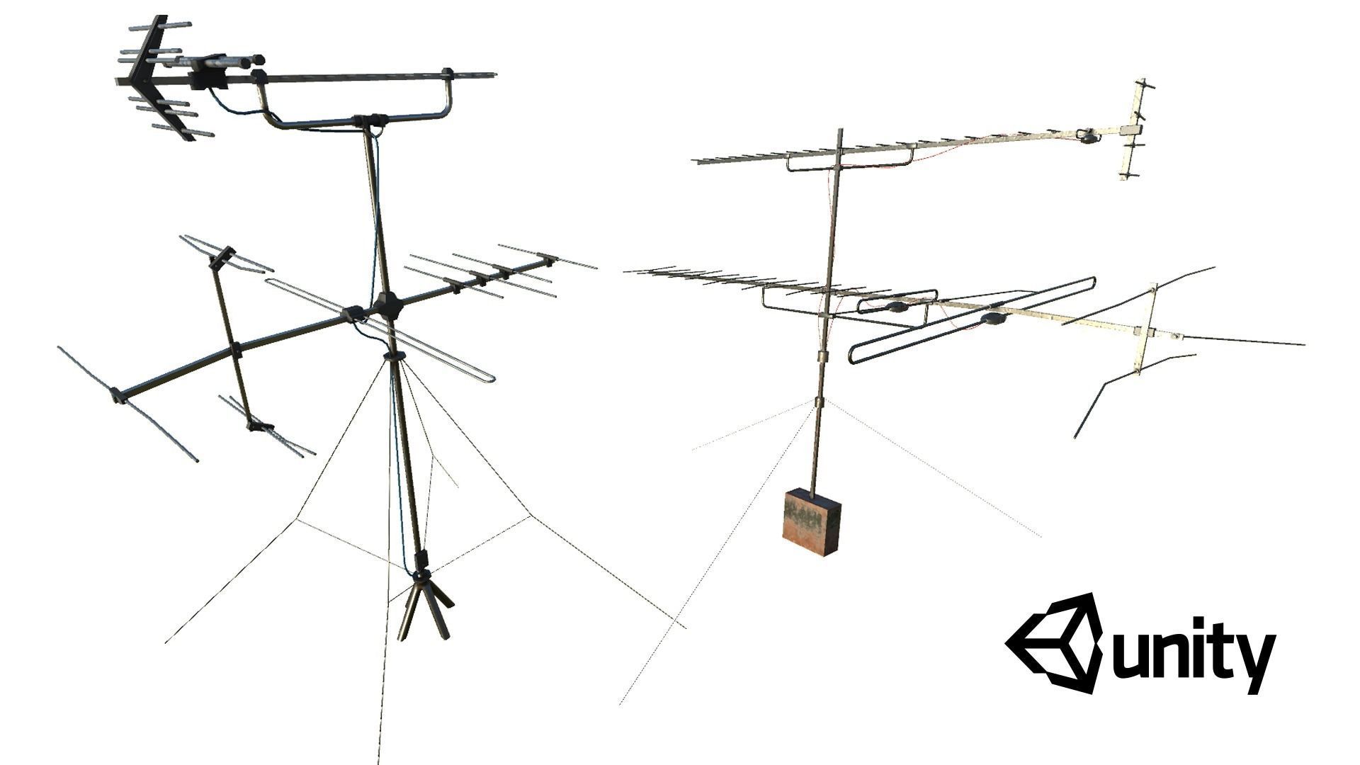 Set of outdoor TV Antennas Low-poly 3D model_8