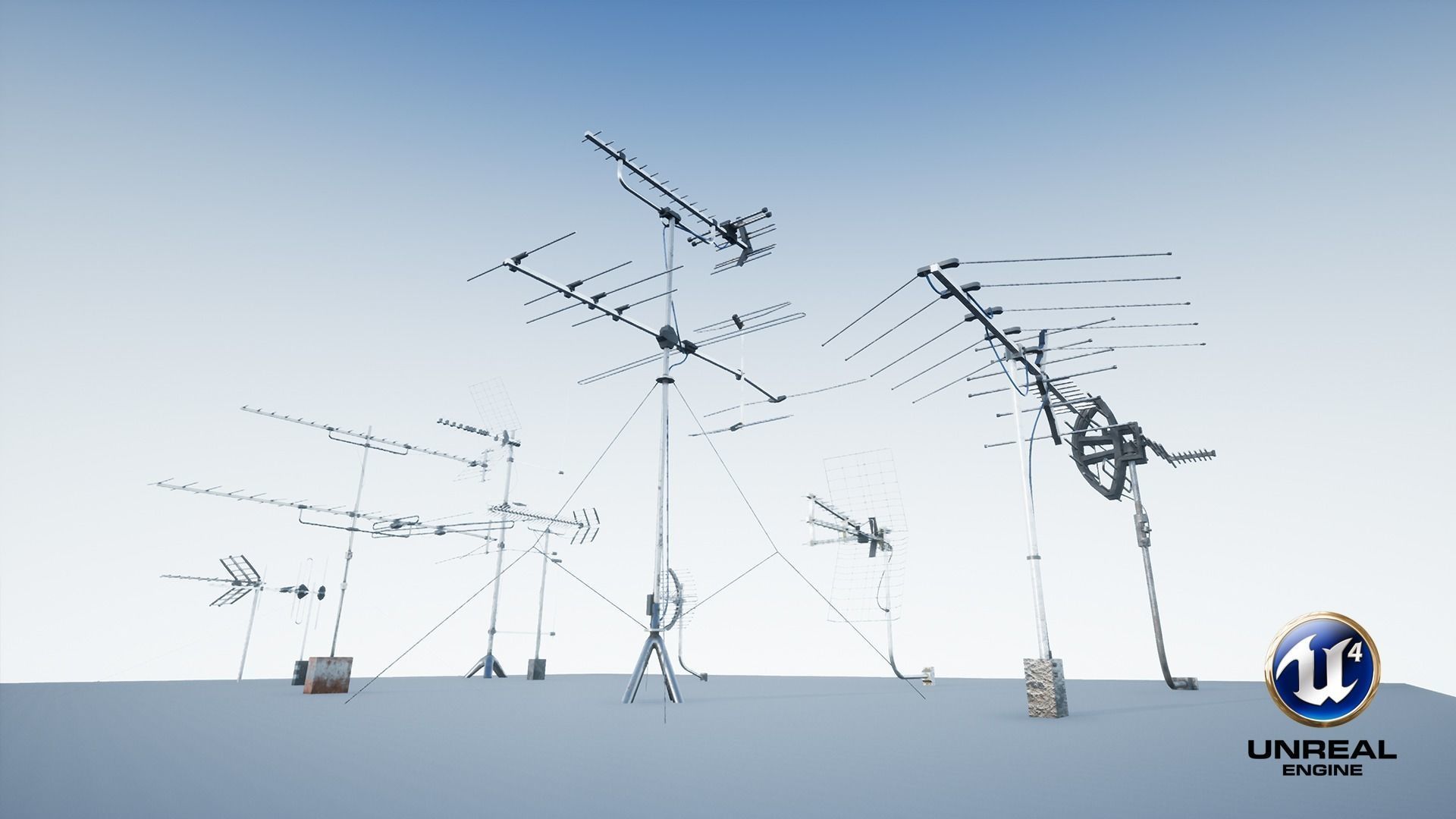 Set of outdoor TV Antennas Low-poly 3D model_1