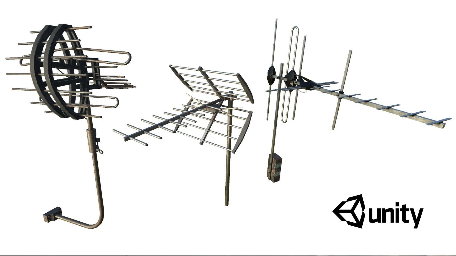 Set of outdoor TV Antennas Low-poly 3D model_7