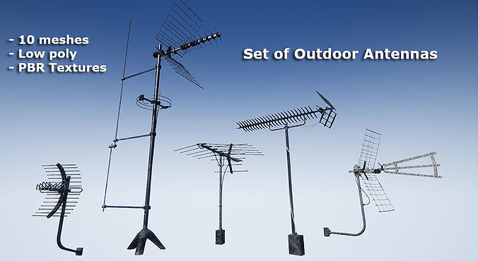 Set of outdoor TV Antennas Low-poly 3D model